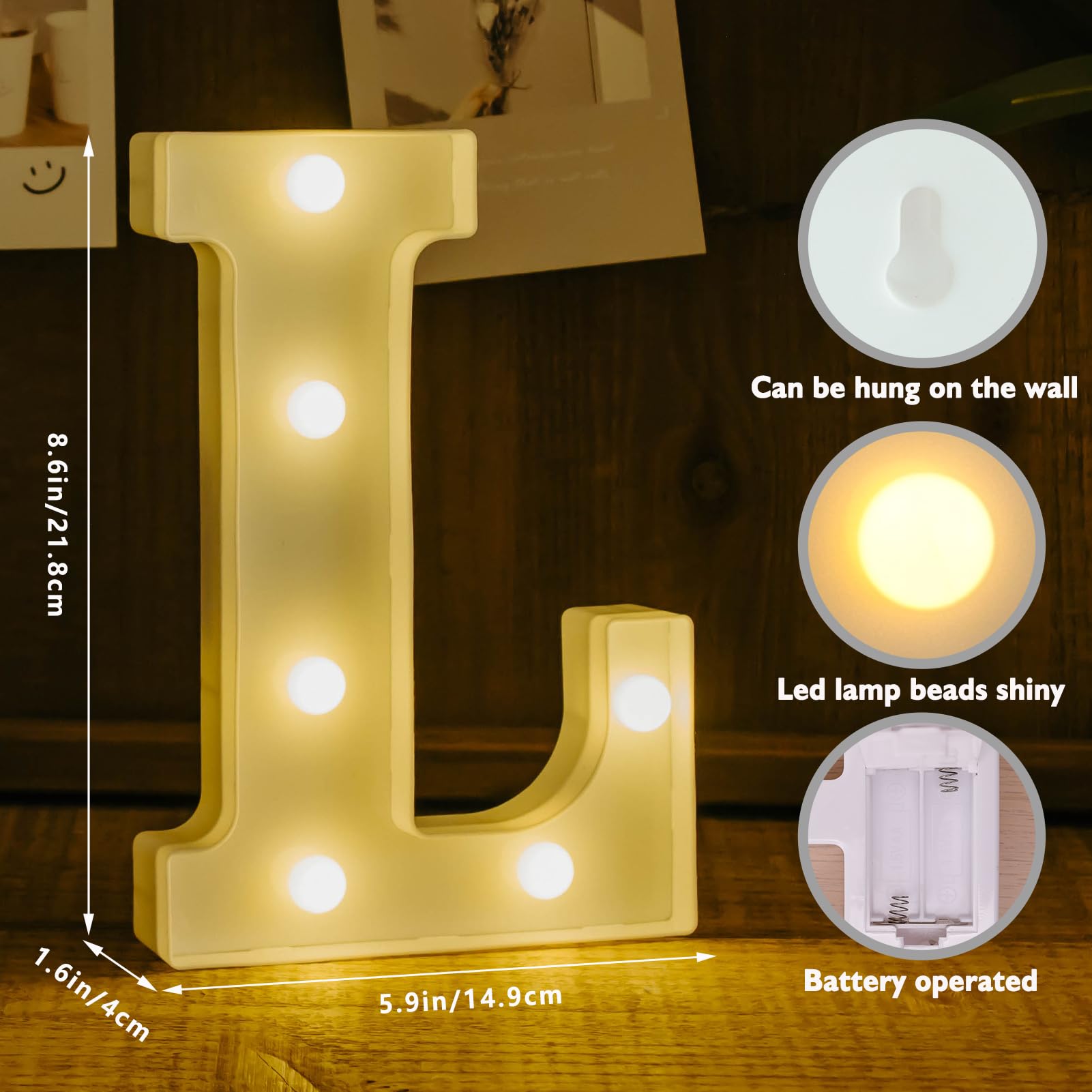 IFDGCTK LED Light Up Letters, Decorative Marquee Alphabet, Battery Powered, Warm Light, Size L