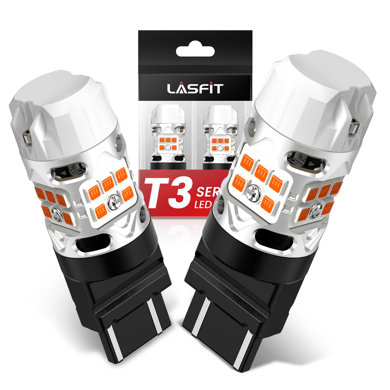 LASFIT T3 4257 LED Bulb Amber Front Turn Signal for Ford Maverick, F-150, F-250, F-350, CANBUS Error Free, 2pcs