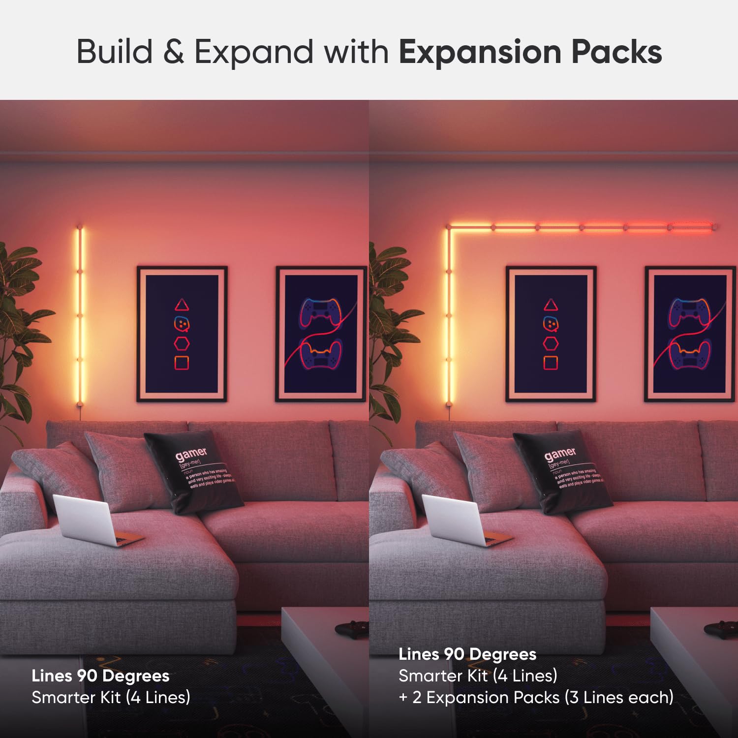 Nanoleaf Lines Smart LED Wall Lights, 90 Degree 4PK, Multicolor, WiFi, Music & Screen Sync, Works with Alexa & Google Assistant
