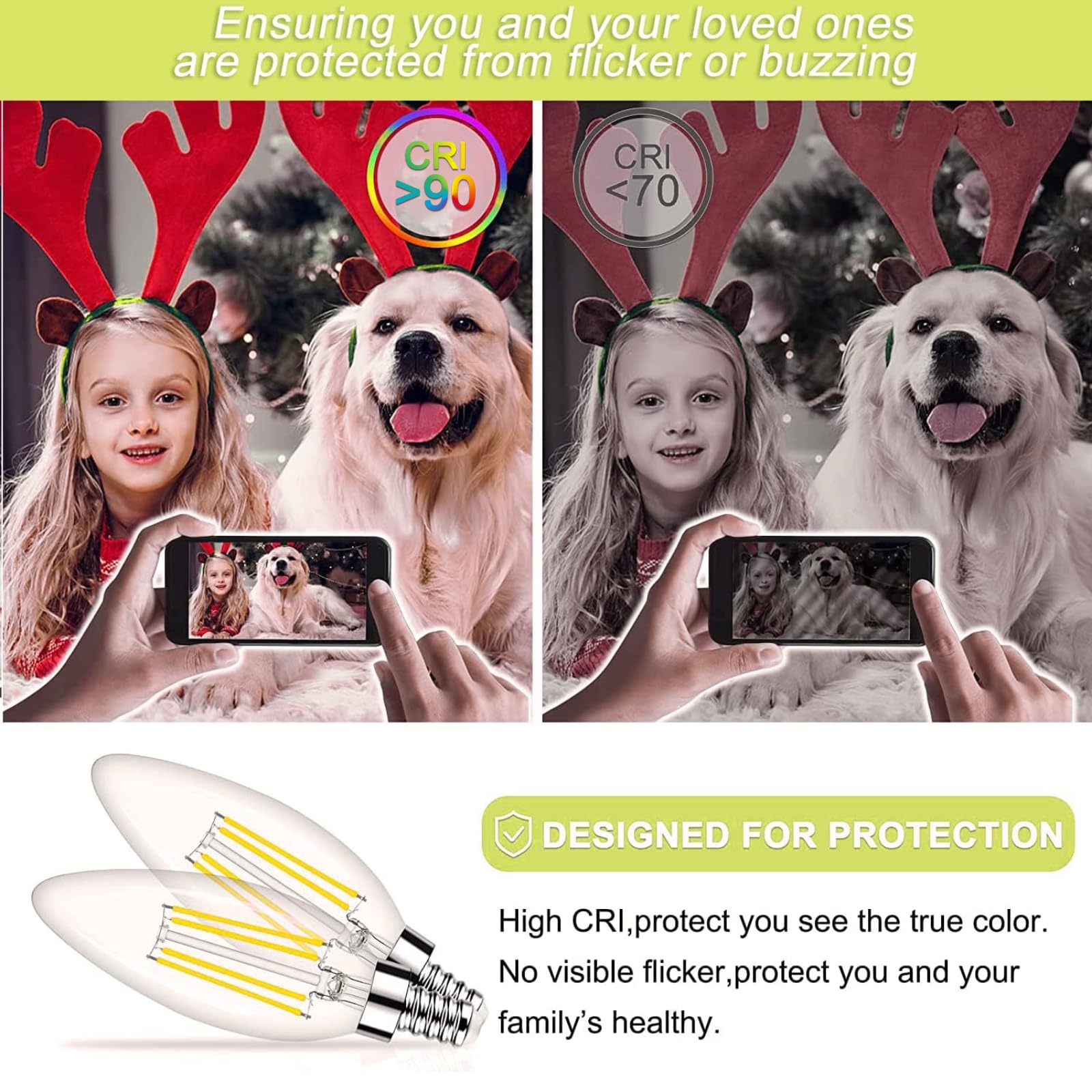 Honesorn E12 Led Bulbs, 4W(60W Equivalent Candelabra Led Light Bulbs, 4000K Natural White Chandelier Light Bulbs, 600Lm Clear Gl