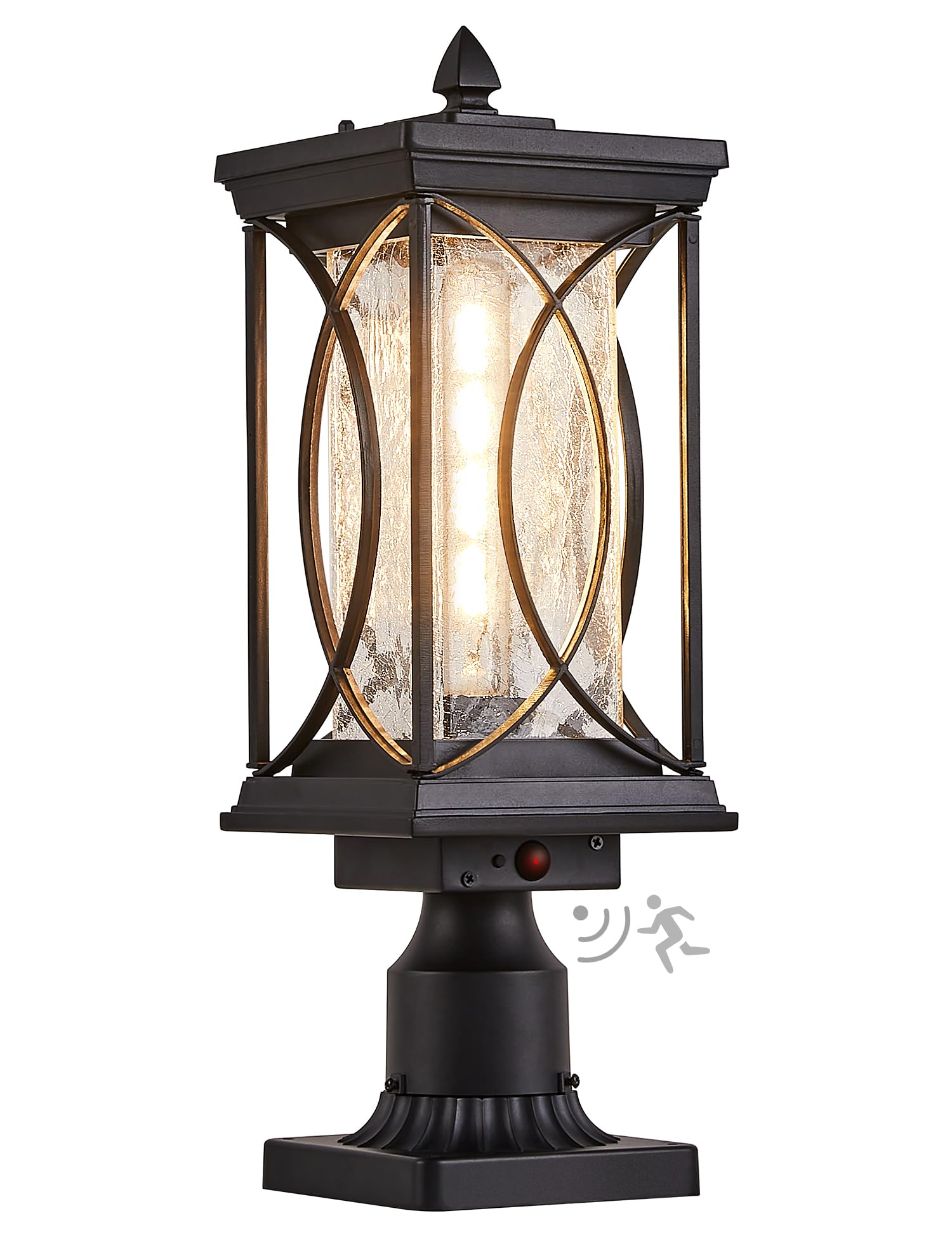 Delicavy Motion Outdoor Post Lantern - Dusk to Dawn Pillar Lamp with 3 Inch Pier Mount Adapter, Black, Large, Aluminum,  le Glass
