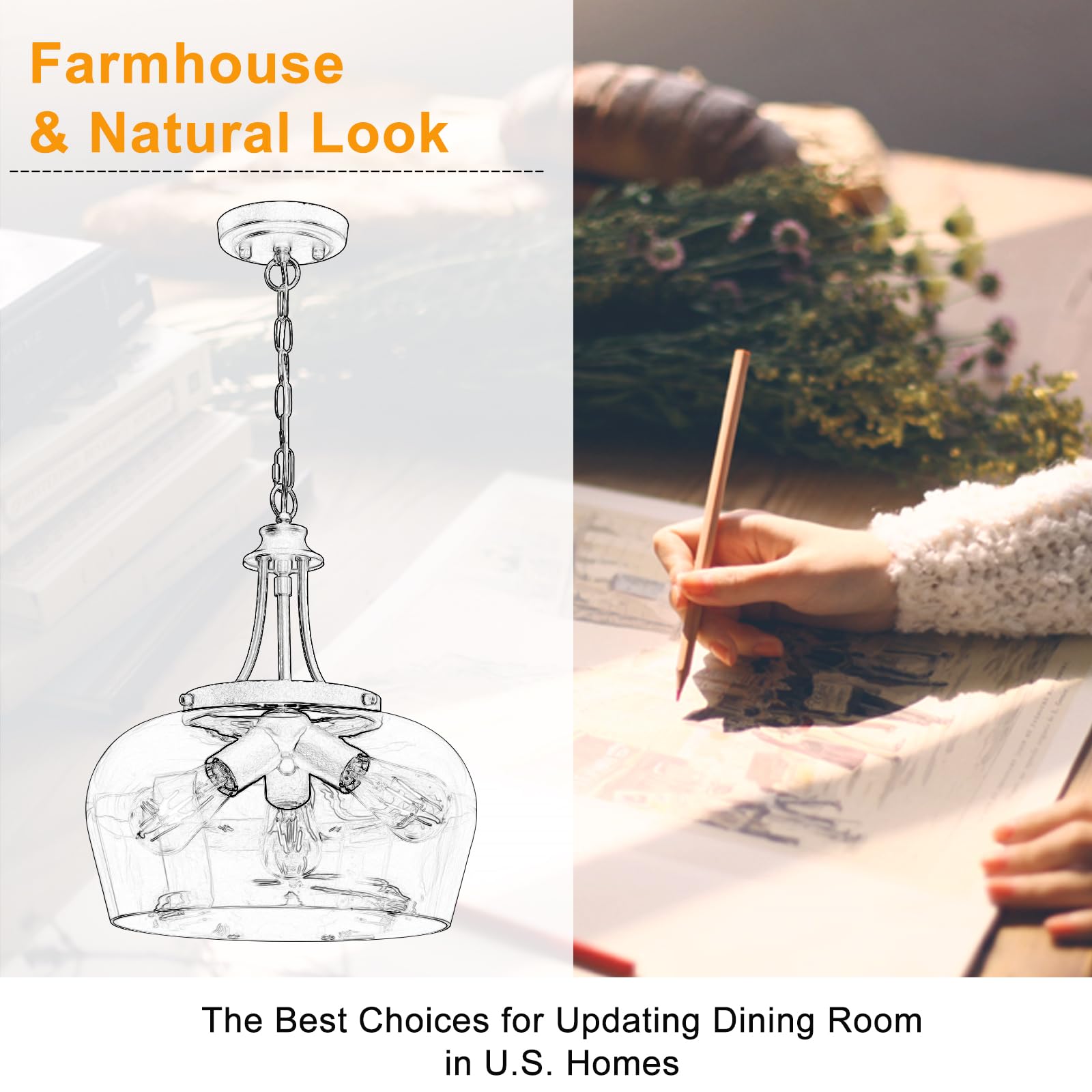 14.2 Black Chandelier  3-Light Modern Ceiling Pendant Light Fixtures  Farmhouse Dining Room Light Fixtures Over Table  Industrial Pendant Lights Kitchen Island For Bedroom  Hallway  Foyer  Entryway