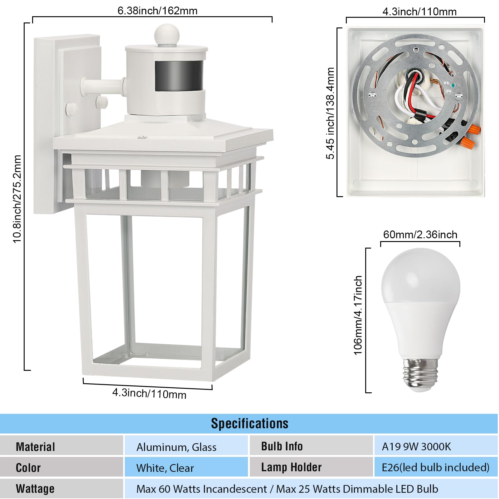 Fandbo Motion Sensor Outdoor Wall Light With Remote, Dusk To Dawn, Waterproof, White