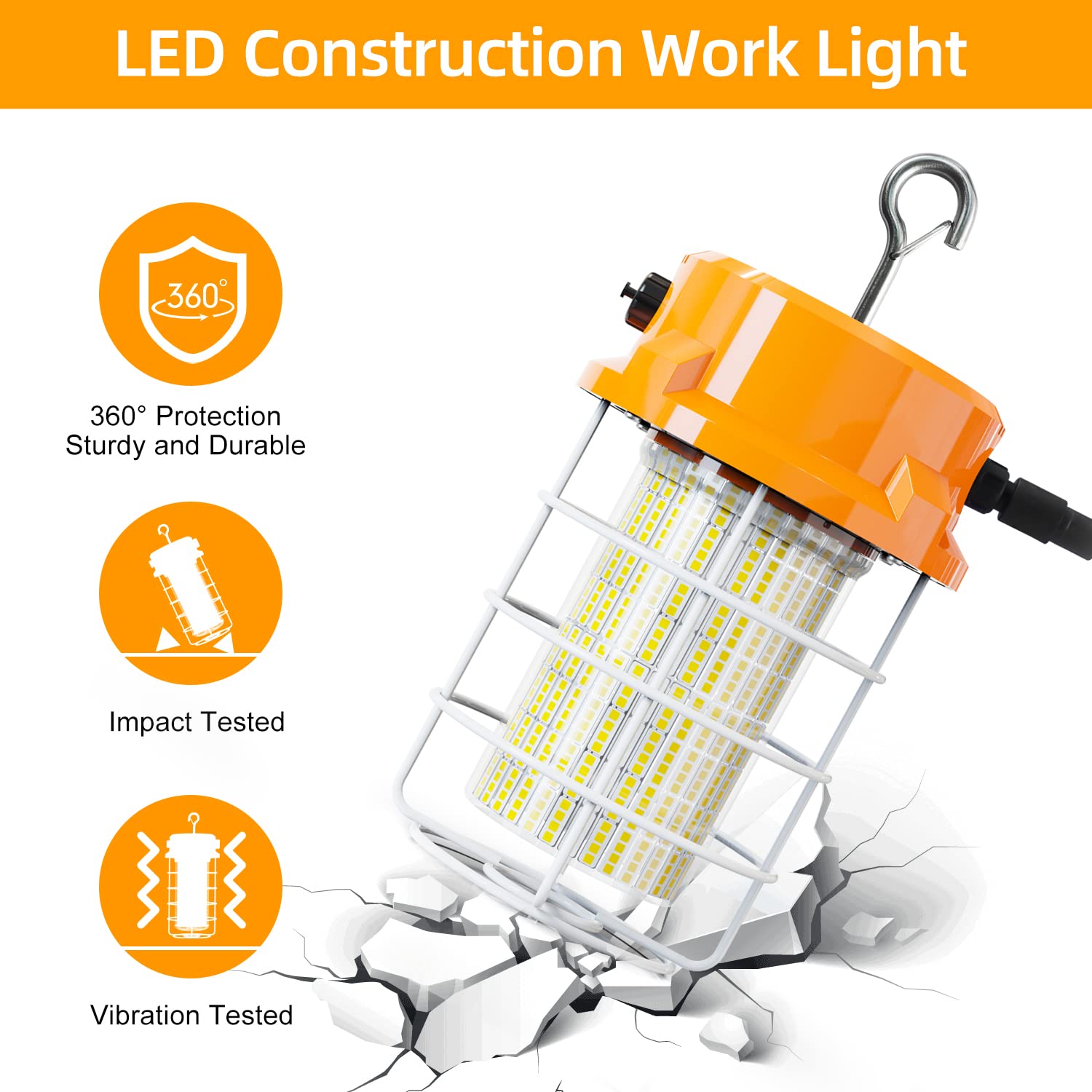 80W Led Temporary Work Light 12000Lm 5000K Construction Lights Led Work Light Ip67 Dust Waterproof Portable Lights With Stainles