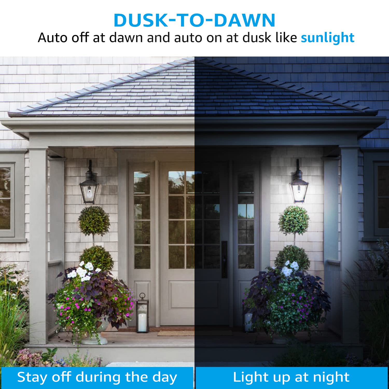 TORCHSTAR Dusk to Dawn Outdoor LED Light Bulbs, 9W (60W Eqv), 800lm, 5000K Daylight, Auto On/Off, Pack of