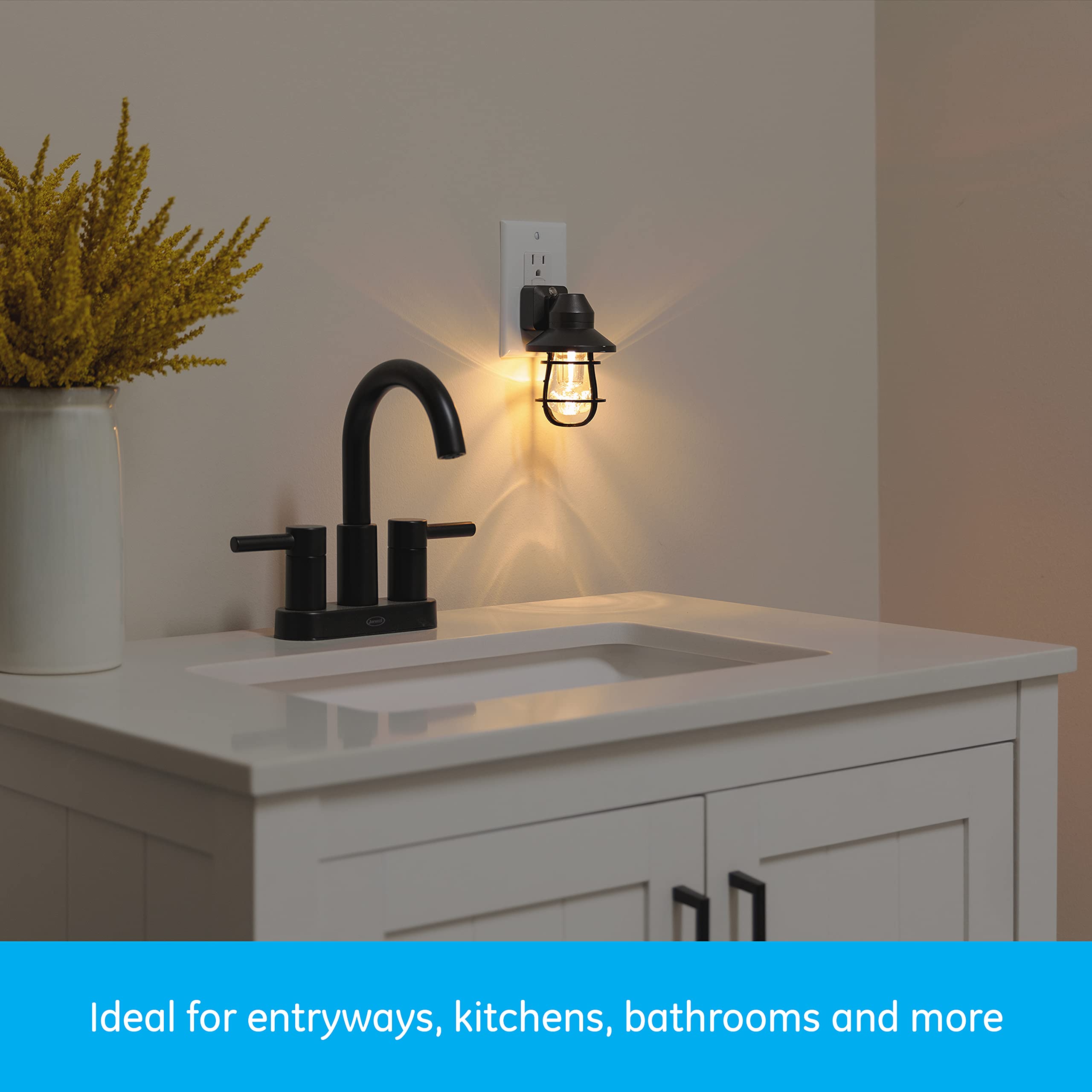 GE Vintage LED Night Light, Dusk-to-Dawn Sensor, Acrylic, 4 Pack, Black, Model 62461 - Ideal for Bedroom, Bathroom, Kitchen, Hallway