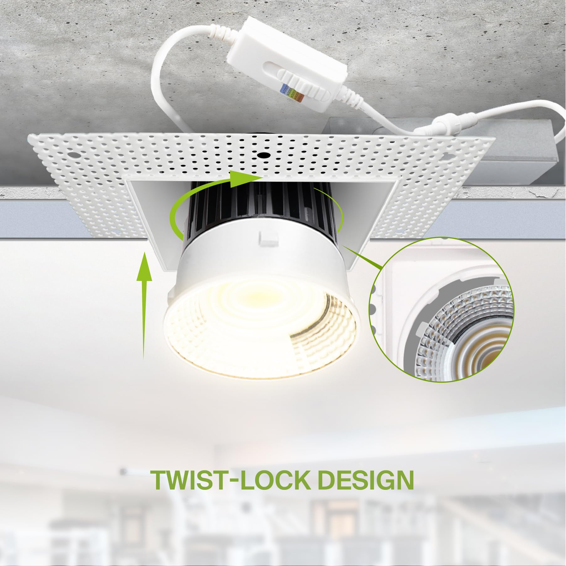 ASD LED Recessed Lighting Downlight, 6in 24W, Square, Dimmable, 5 CCT 2700K-5000K, CRI 90+,