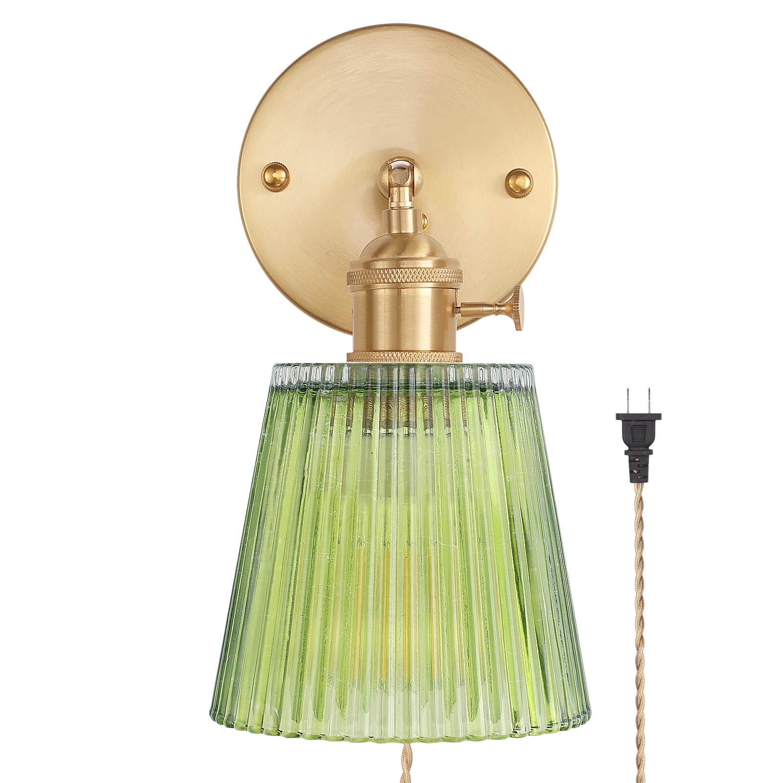 Shenmoyl Wall Sconce, Green Stripe Glass Lampshade, Plugin Design, Model 1-9336