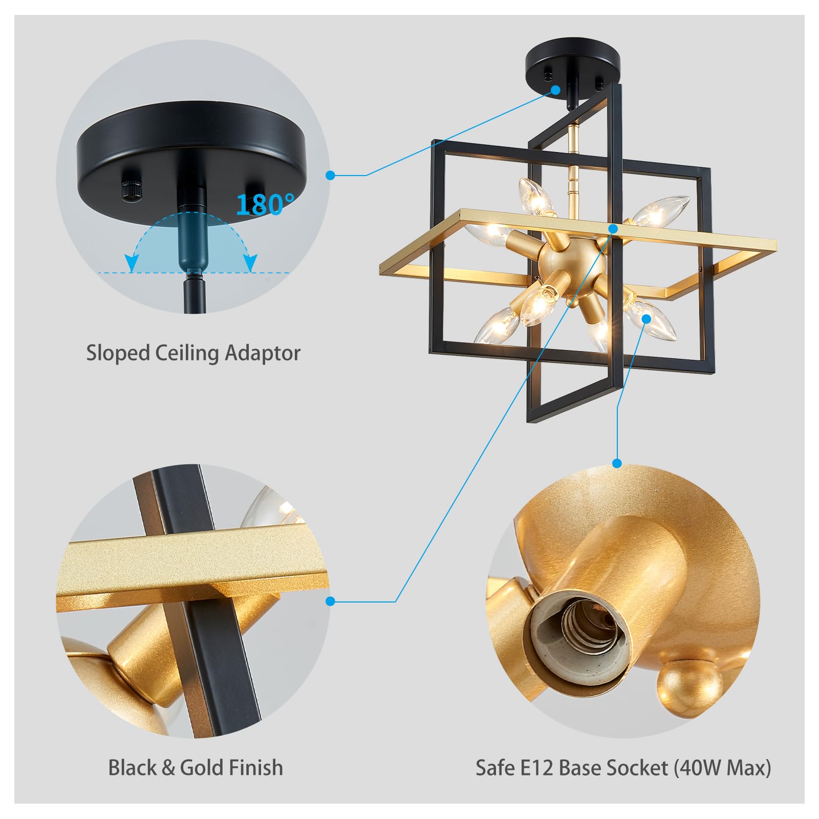 Xingqi Modern Geometric Pendant Lighting 8-Light Black And Gold Farmhouse Chandelier Ceiling Light Fixtures For Dining Room Livi
