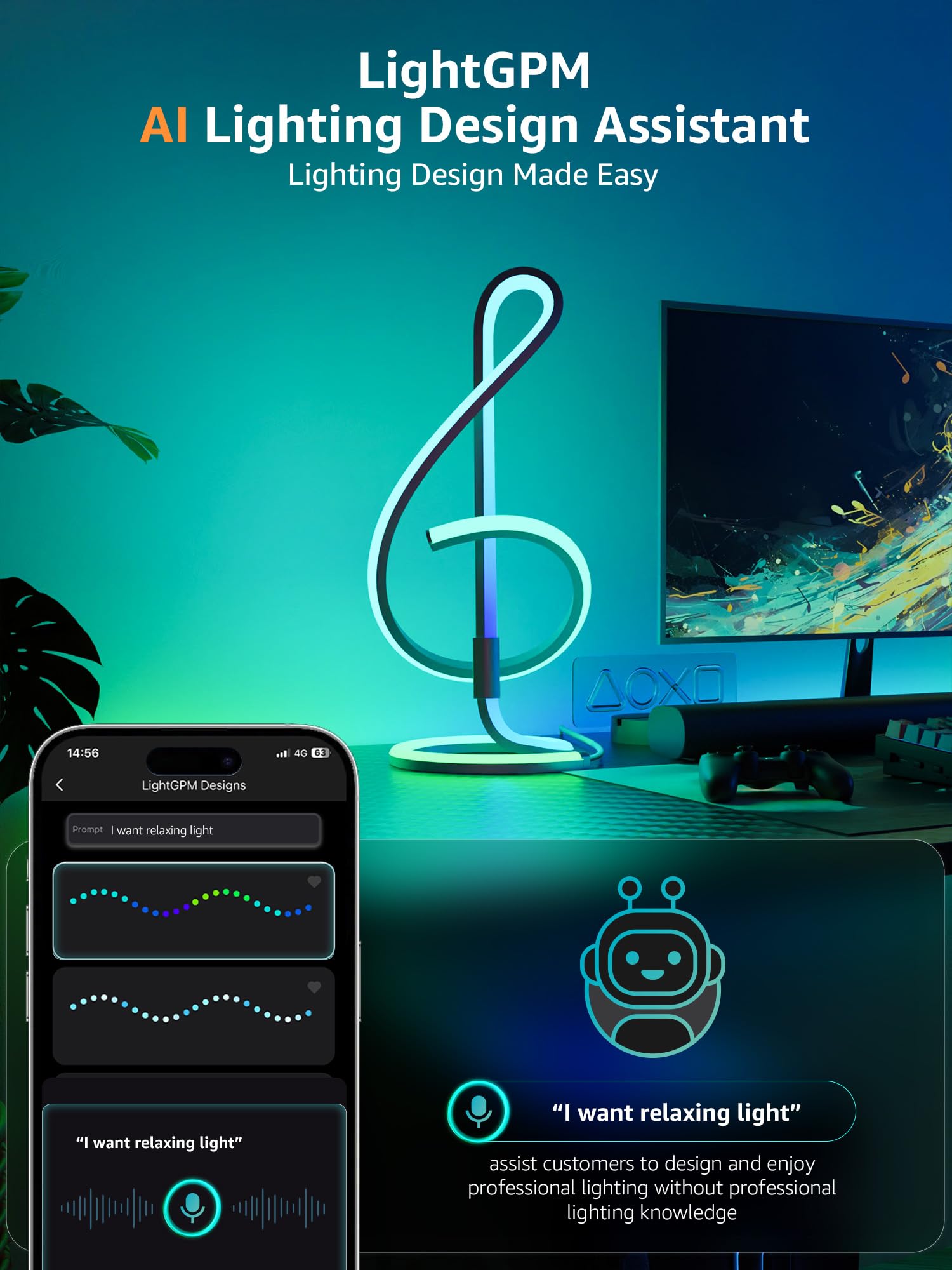 Lepro Tb2 Ai Smart Table Lamp, Rgb+Ic Addressable Led Lamp Alexa Google Enable, App Control Color Changing Modern Spiral Lamp No