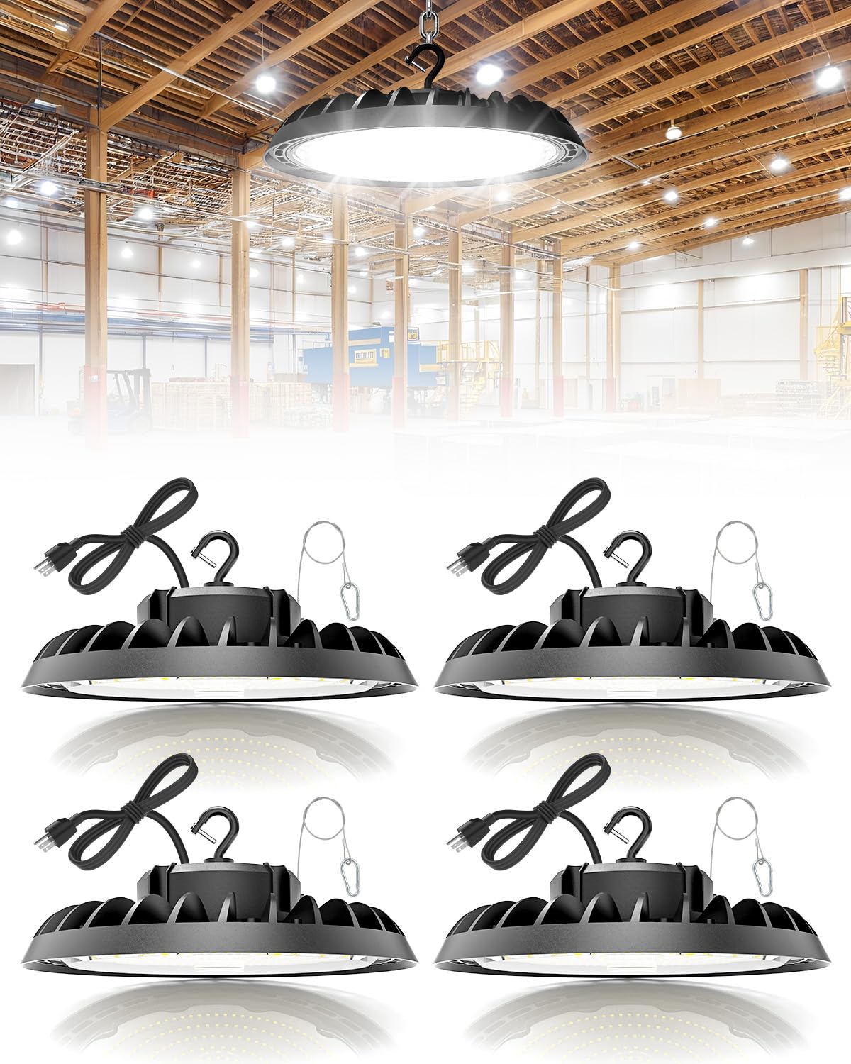Volisun 4 Pack Ufo Led High Bay Light 37 500Lm  250W  5000K Daylight  100-277V High Bay Led Shop Light  Etl Listed Commercial Bay Lighting For Garage Workshop Barn Factory Warehouse