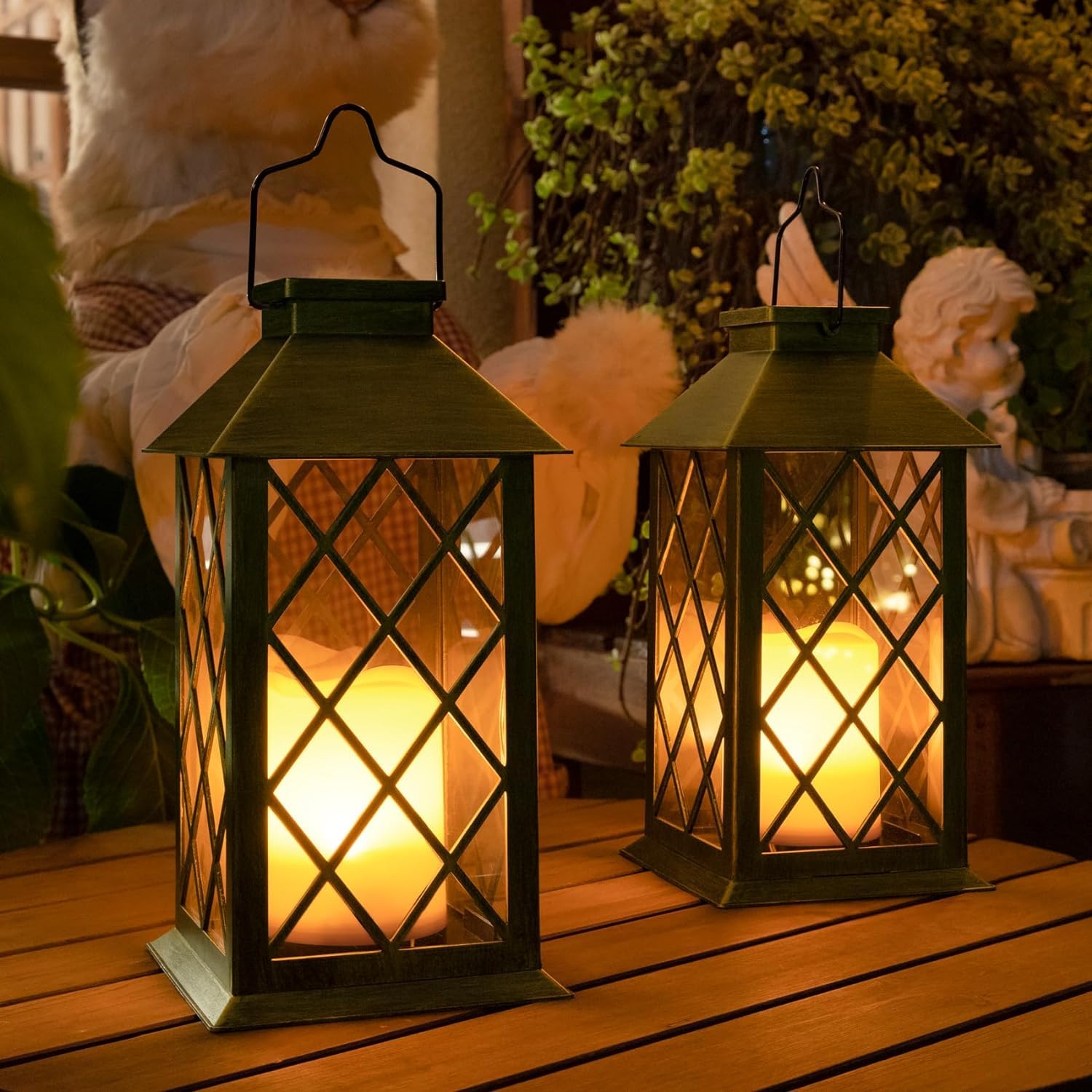 TAKE ME 14'' Solar Lanterns Outdoor Waterproof Garden Lanterns Large Flickering Flameless Candle Mission Lights for Table,Outdoo