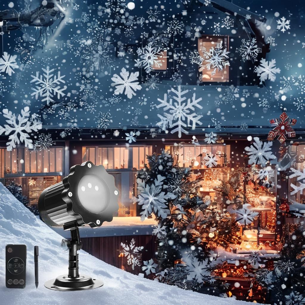 Christmas Snow Projector Lights Outdoor, Highlight Dynamic LED Snowflake Light Projection, Waterproof Snowfall Spotlight Lightin