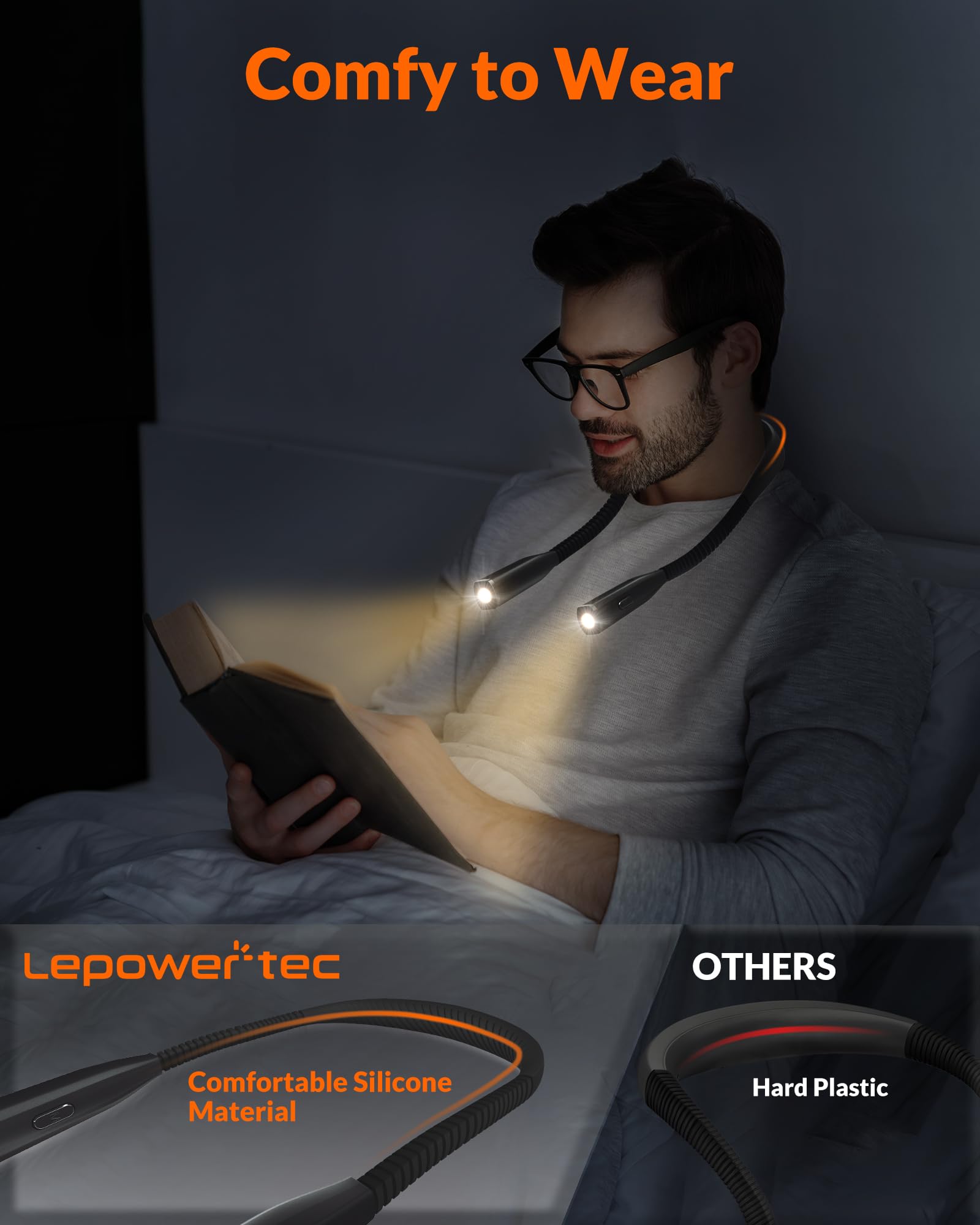 Lepower-Tec Neck Light - 3-Color & 5-Brightness, Comfortable Silicone Arm, Eye-Caring For Reading, Knitting, Crafting