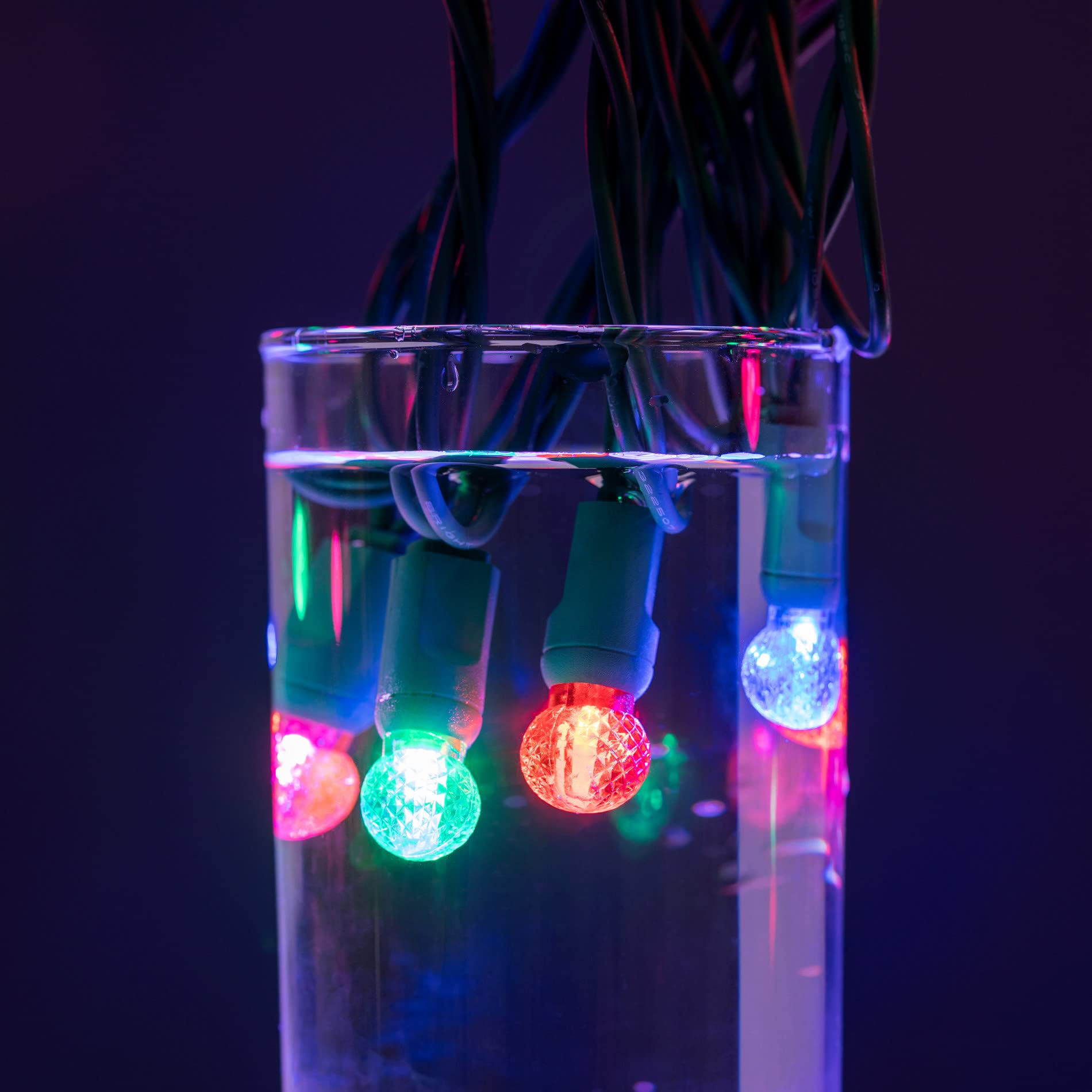 Yuletime Multicolor One-Piece G12 Led Christmas Lights, Total 48 Feet 140 Count 2 Strands 24Ft 70Ct Waterproof Raspberry String