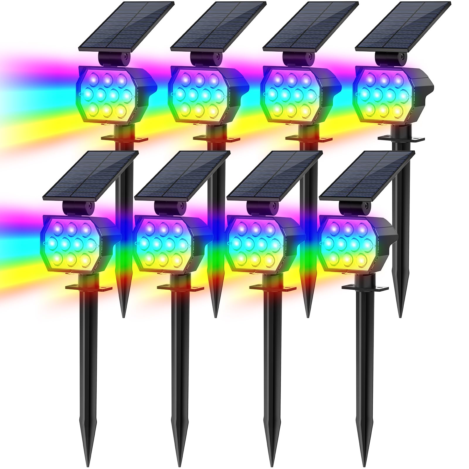 Solar Spot Lights Outdoor Color Changing, [7 Modes/8 Pack] Christmas IP67 Waterproof Landscape Spotlights, Dusk to Dawn Solar Po