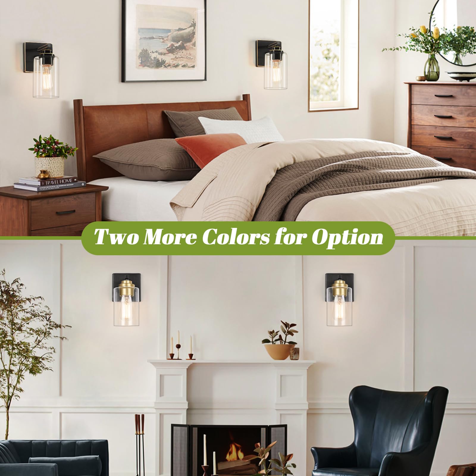 Set Of 2 Wall Sconces For Bathroom, Modern Vanity Light Fixtures, Black And Gold Wall Mount Lighting Lanterns, Farmhouse Wall Li