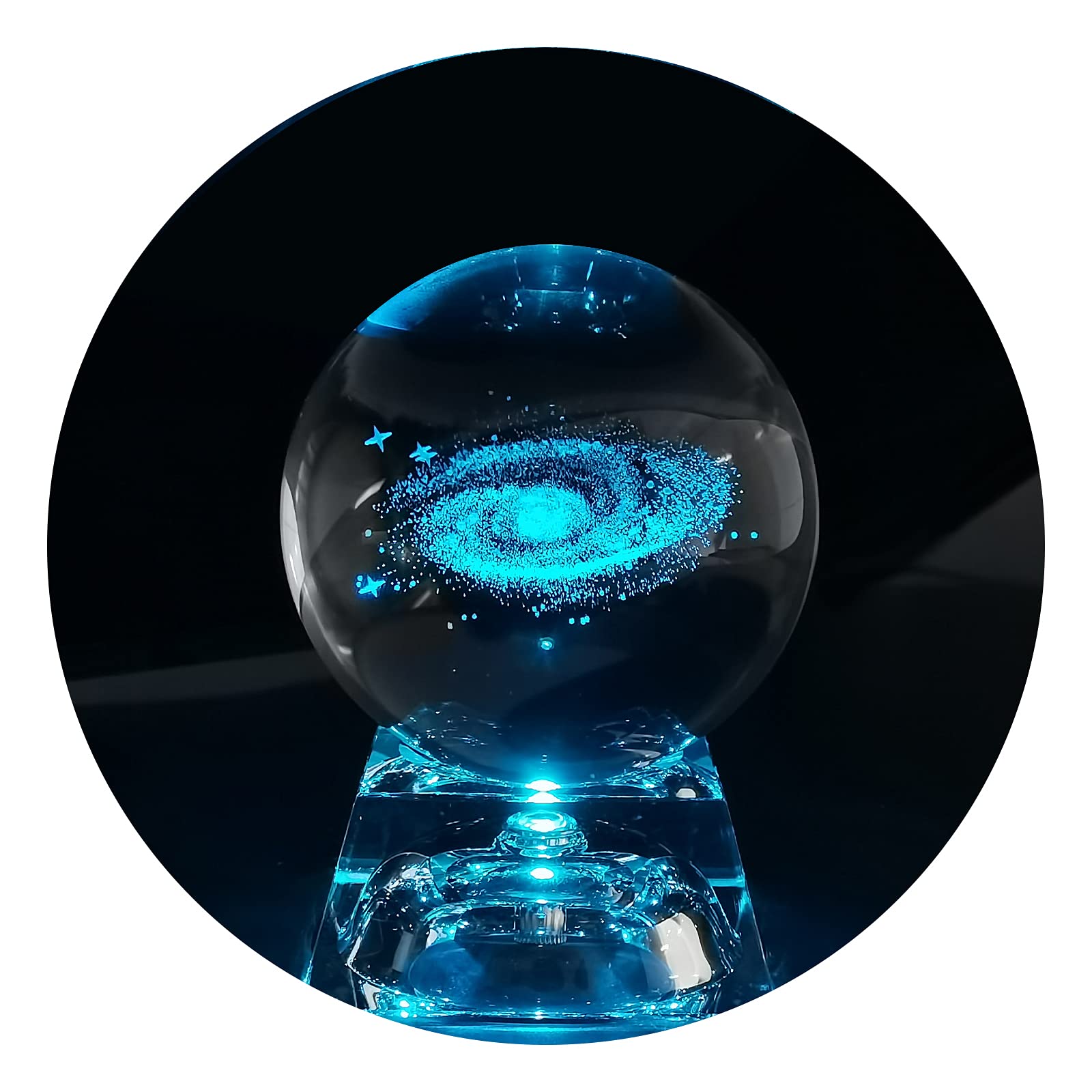 FTYTEK 3D Galaxy Crystal Ball Night Lamp, Clear 80mm (3.15 inch) Galaxy Glass Ball with Colorful LED Base, Best Birthday Gift fo