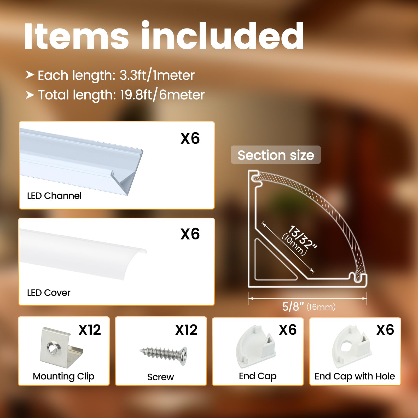 Muzata 6-Pack 3.3Ft/1Meter V Shape Led Aluminum Channel System With Milky White Cover Aluminum Channel System Profile For Led St