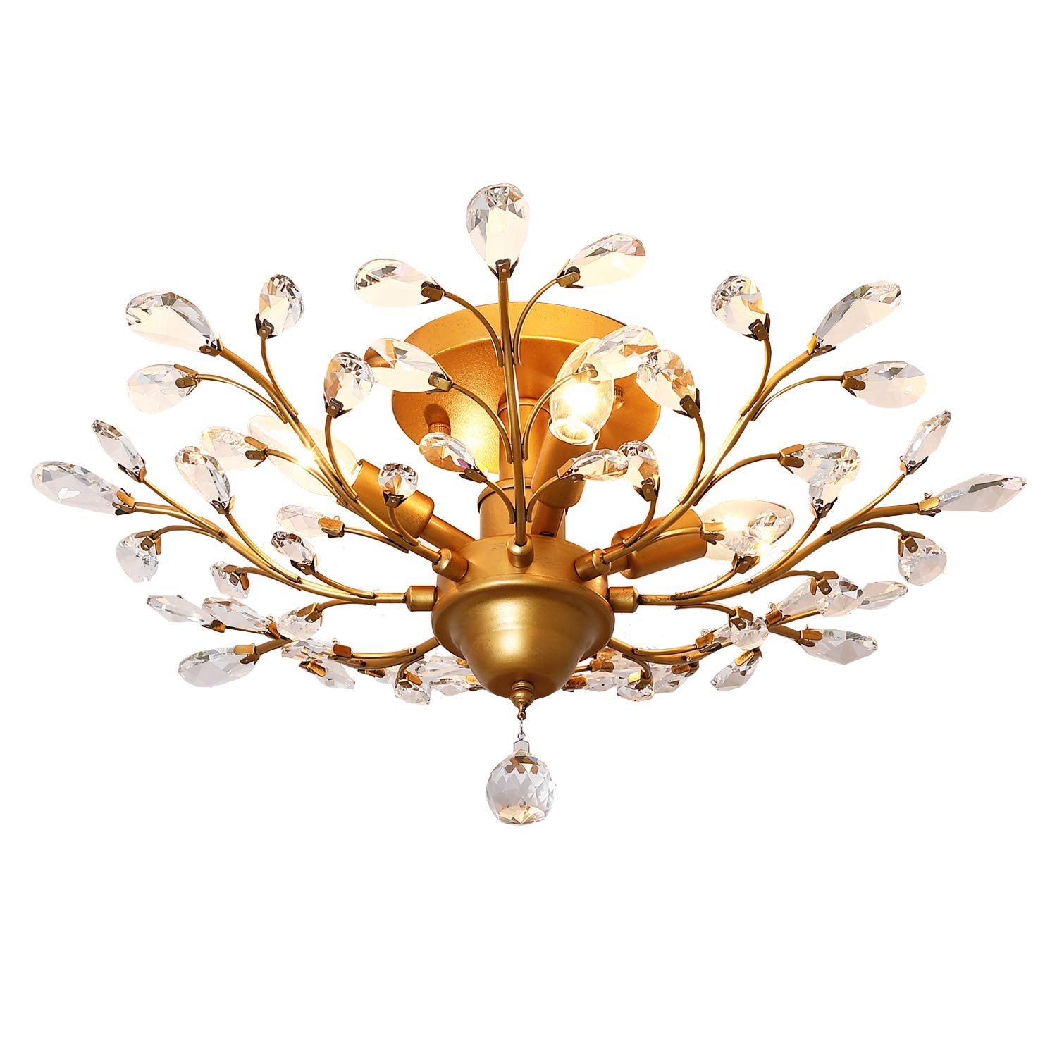 Garwarm 4-Light Vintage Crystal Chandelier, Gold Pendant Lighting for Living Room, Bedroom, Restaurant, Porch