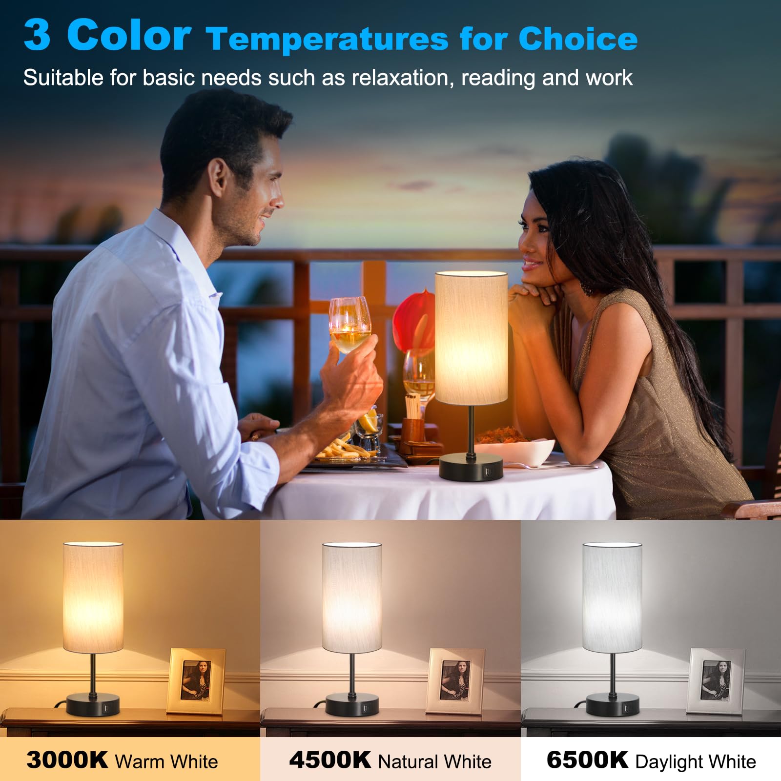 Unicozin Small Table Lamp, 7 Rgb & 3 Cct 3000K/4500K/6500K, Stepless Dimmable Bedside Lamp With Grey Shade, Touch Control Ambien