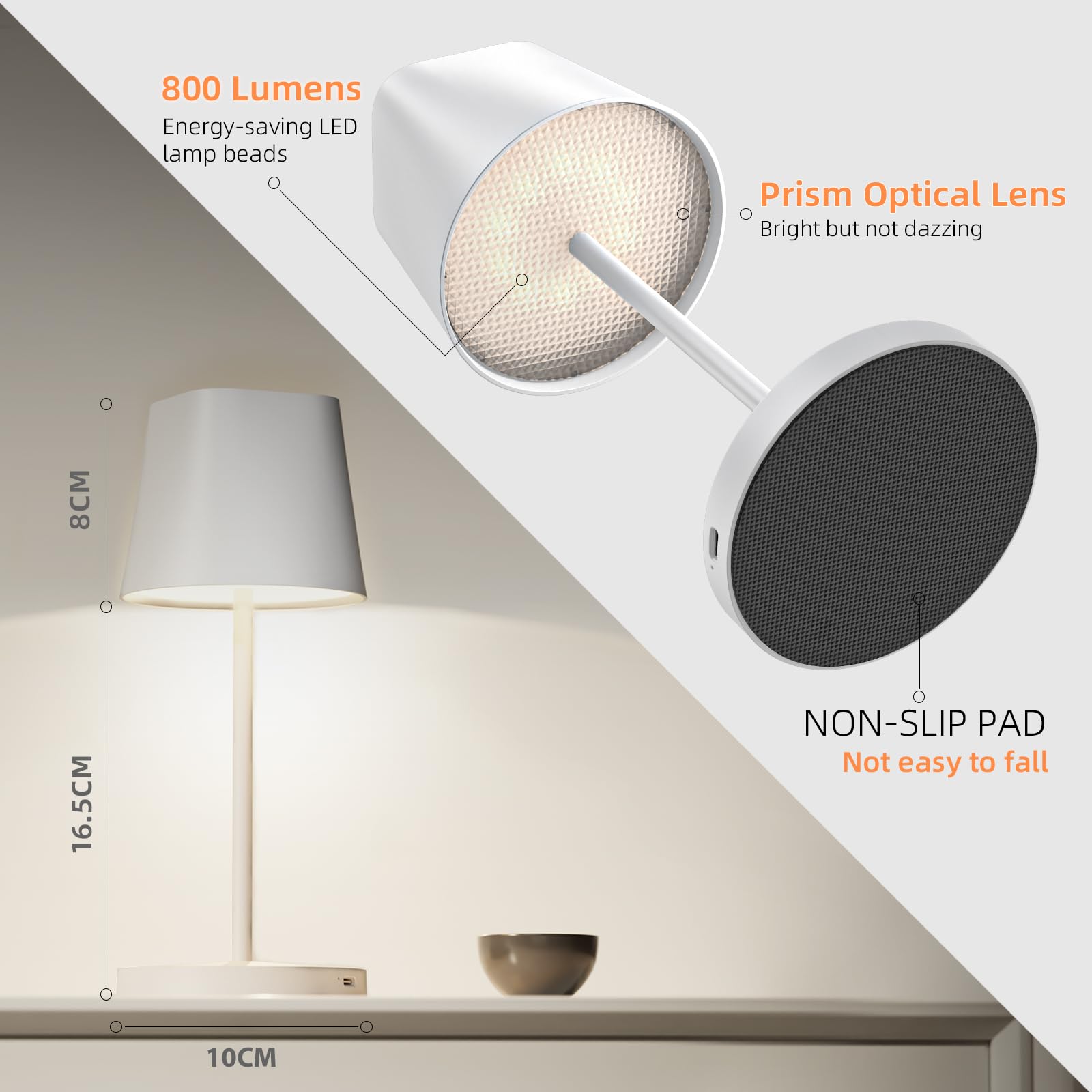 Quntis 2 Pack Cordless Led Table Lamp - Touch Dimmable, Rechargeable, White, Perfect For Home & Outdoor