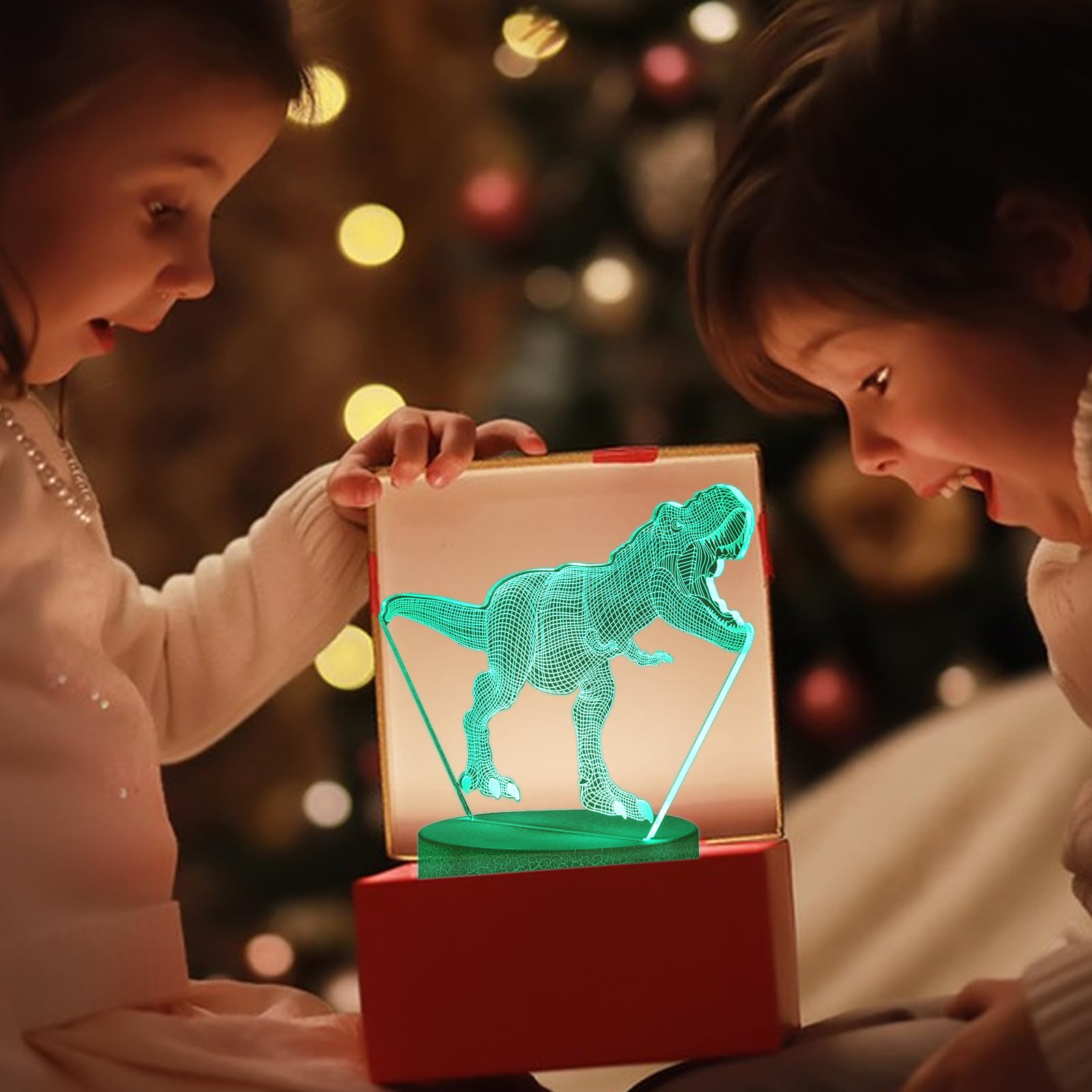 Aolalow Dinosaur Night Light For Boys, Dinosaur Lamp, Dinosaur Light, Dinosaur Toys, Dino Lamp,3D Illusion Night Lamp, Led Table Lamp With Touch Sensor And 7 Colors Change.