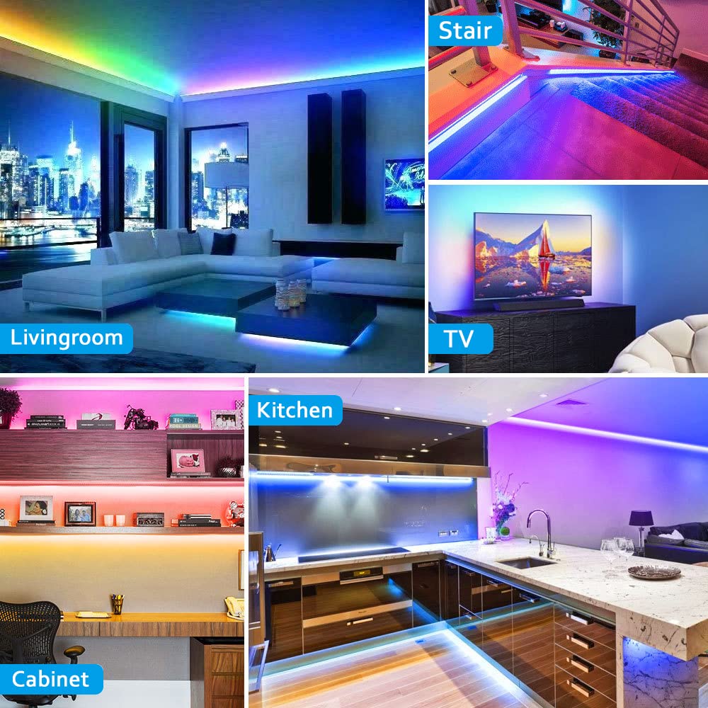 Sixdefly 6 Pcs Rgb Under Cabinet Lighting Kit  App And Remote Control Led Strip Lights  Music Sync Color Changing Led Lights With Etl Listed Power Adapter  For Cabinet  Counter  Shelf  Bookcase  9.8Ft