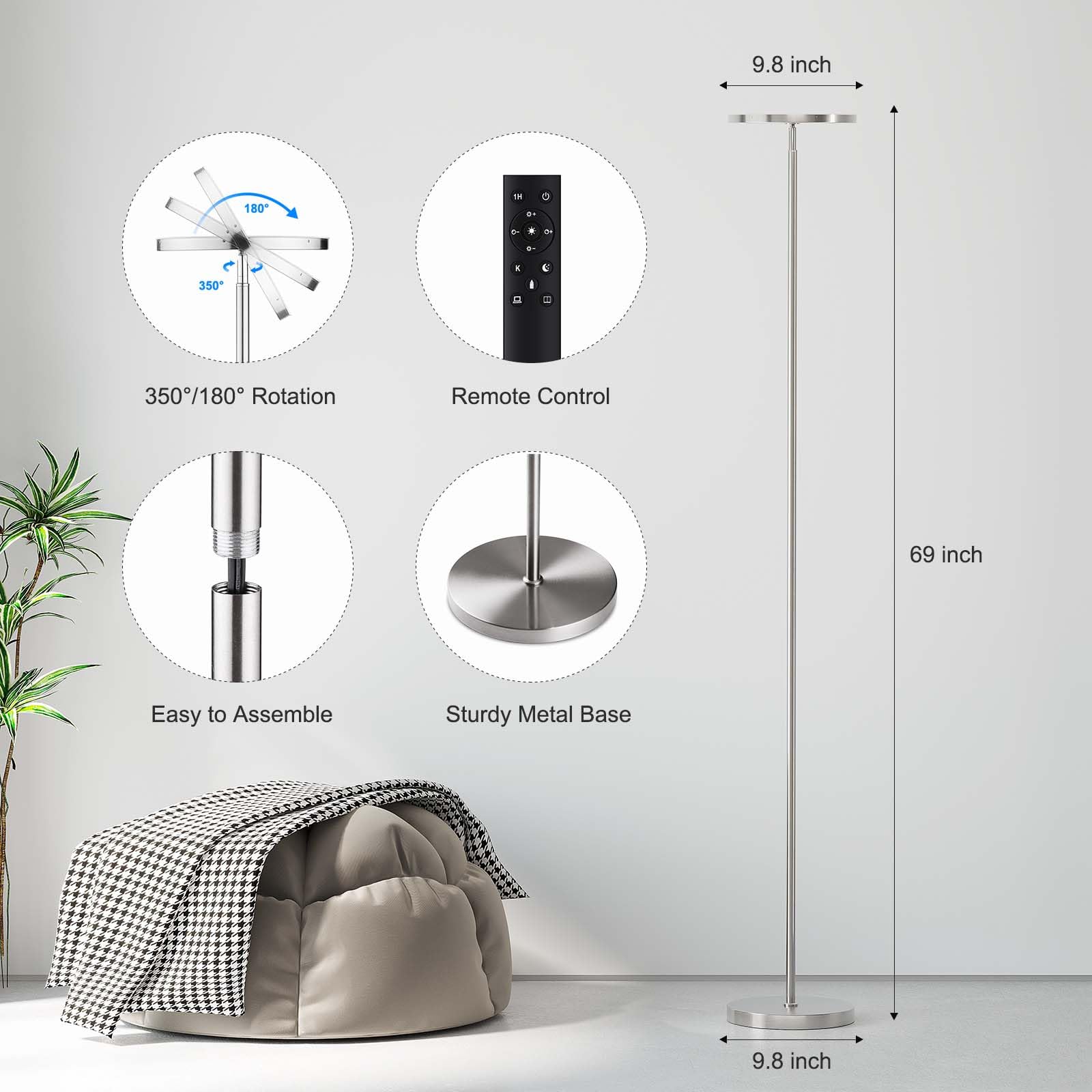 SUNMORY Floor Lamps for Living Room, 32W/3000LM Super Bright LED Floor Lamp with Remote Control, 69 Tall Standing Lamp with Step