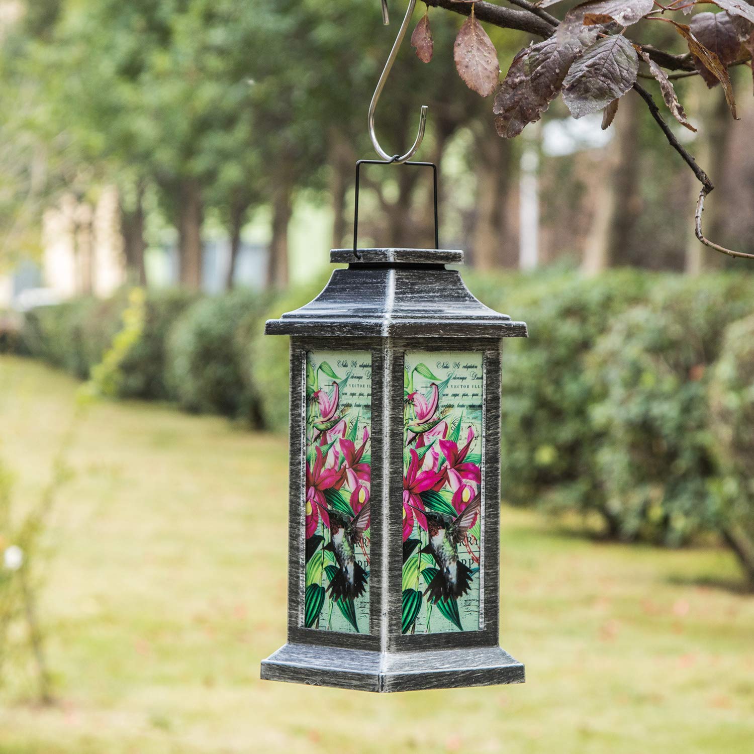 Topadorn Vintage Solar Lantern - Hummingbird Design, Waterproof Hanging Lamp for Outdoor Garden & Patio Décor, Solar-Powered, Model 2LA972AEC-GS