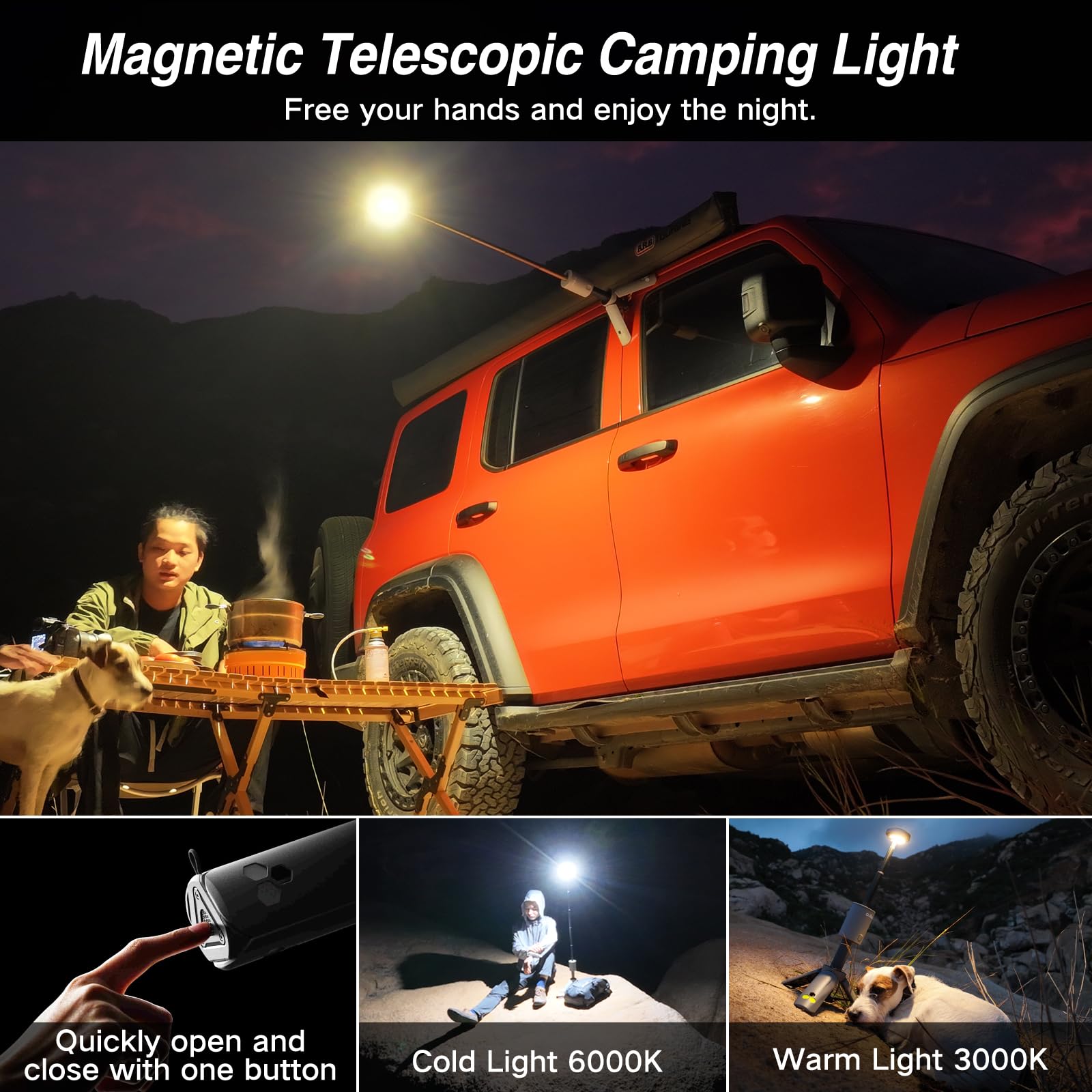 Outask Camping Light TD-1 - Telescopic Magnetic Lantern, 12000mAh Battery, IPX6/IPX7 Waterproof, Military Green