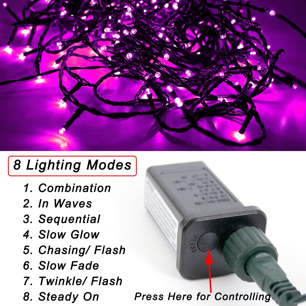 Purple String Lights Halloween Decoration, 200 Led 66 Ft Outdoor Waterproof Decorative Led String Lights, 8 Modes Halloween Fair
