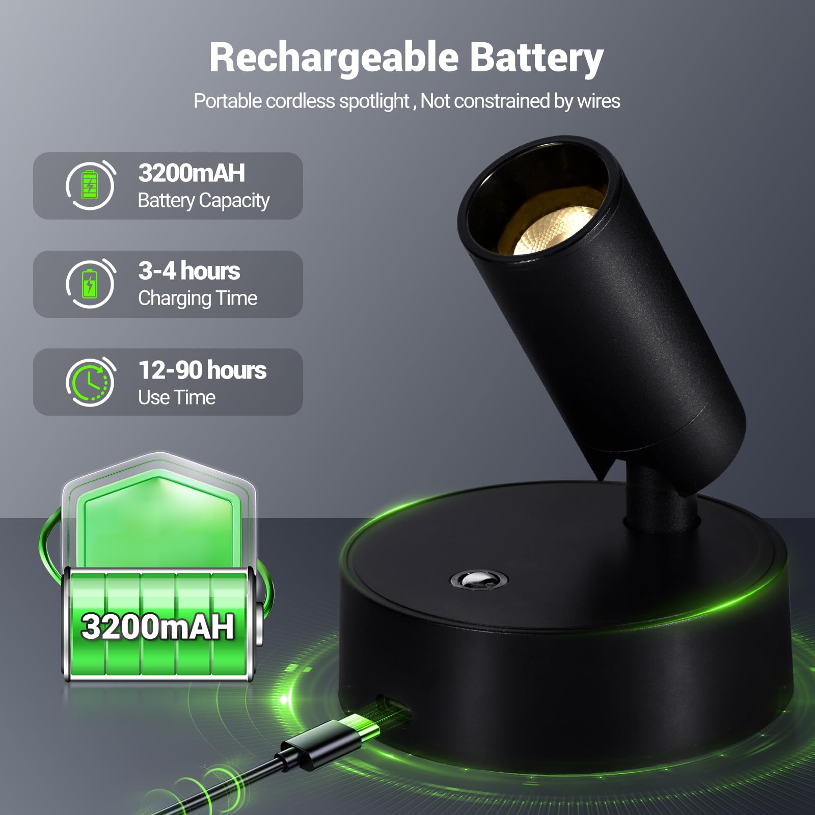 Oteedo Wireless Spotlights Indoor With Remote Up Lights Indoor Picture Light Battery Operated Spot Lights With 3 Color Dimmable Accent Uplighting Indoor Stick On Wall Light For Plant Artwork Black