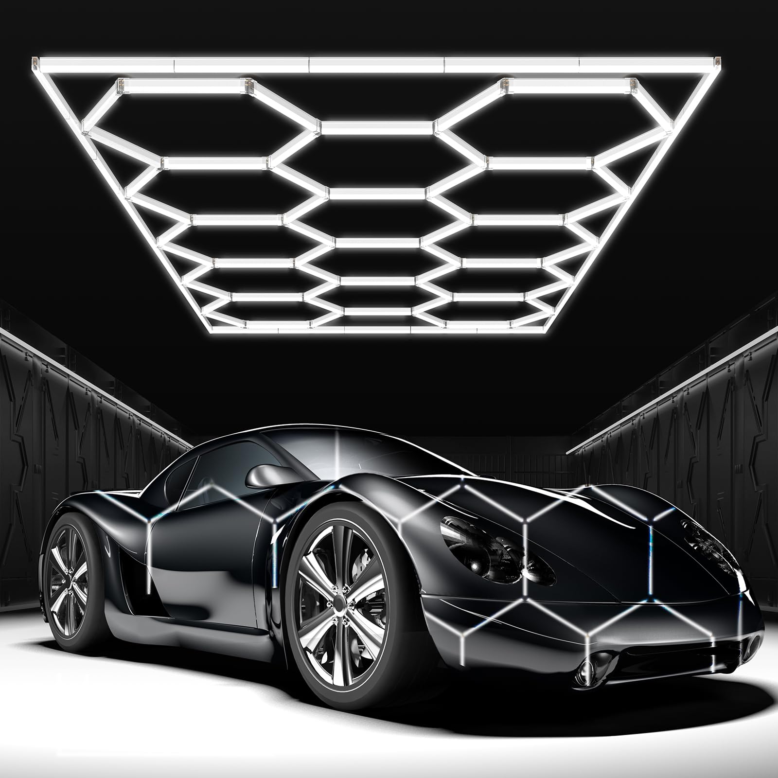 Dimgogo Hexagon LED Garage Light with Rectangle Frame: 108000LM 6500K Ultra-Bright Ceiling Shop Lights for Garage Warehouse Base