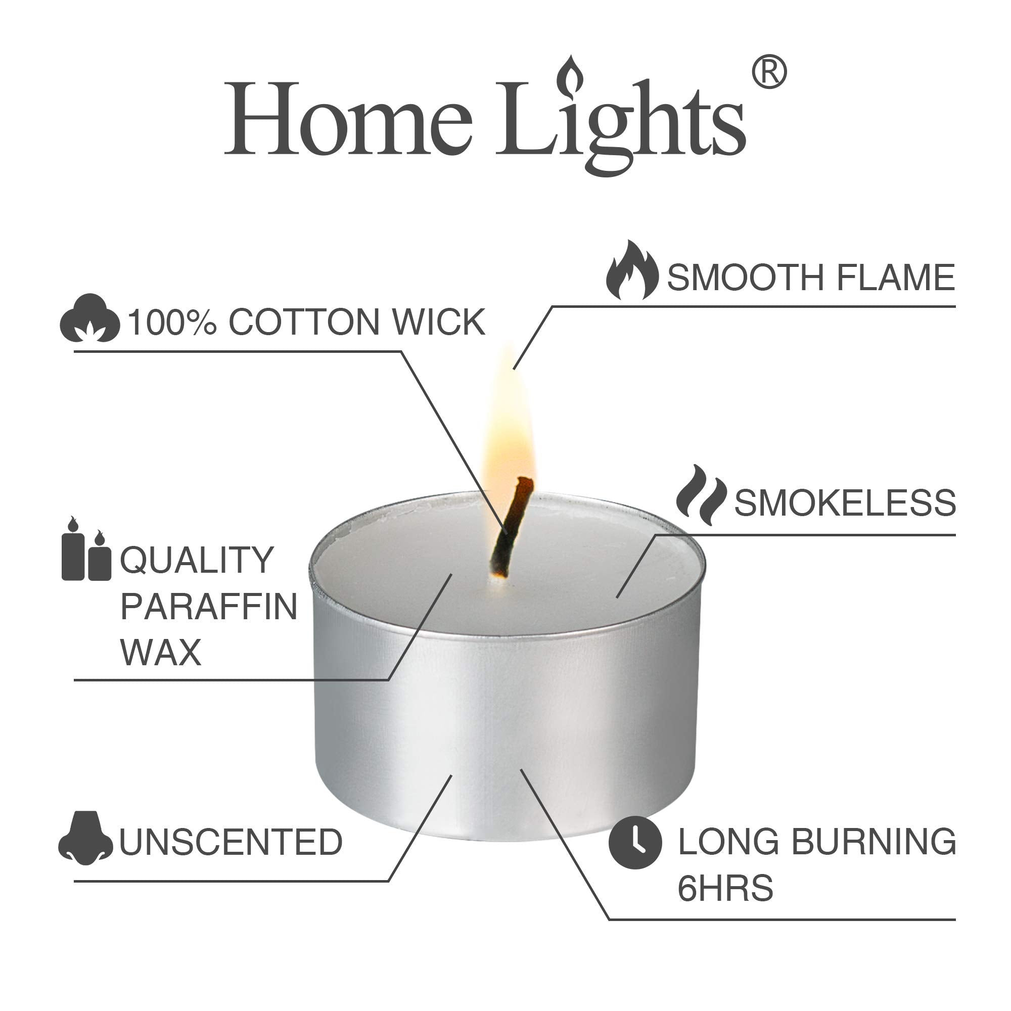 Home Lights Unscented Tealight Candles - 200 Pack, 6-7 Hour Burn Time, Smokeless Mini Votive Wax Candles for Home Decor