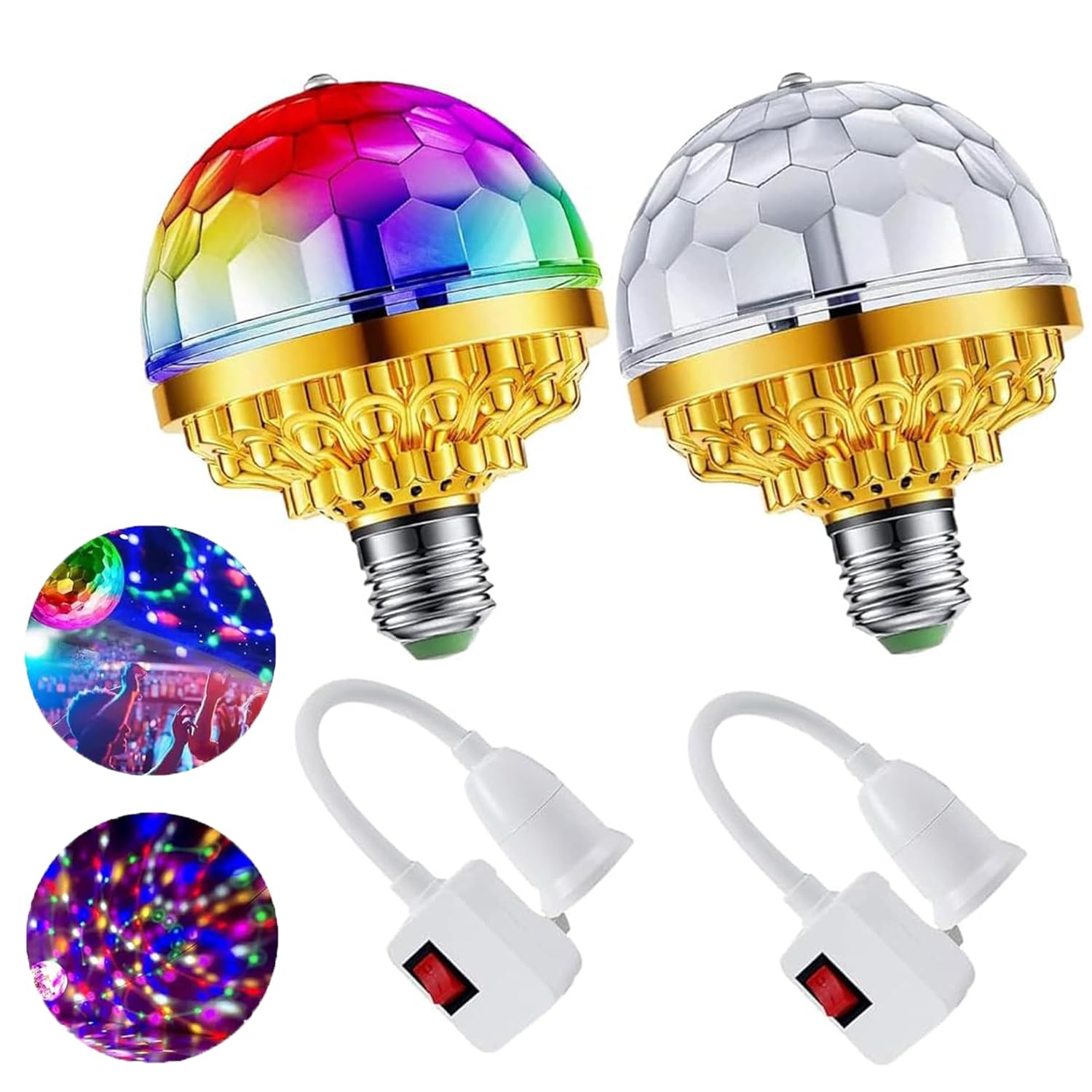 2Pcs Colorful Rotating Magic Ball Light Plug In Disco Ball Light Bulb With Sockets,Magic Ball Rgb Led Stage Light For Home Room Dance Parties