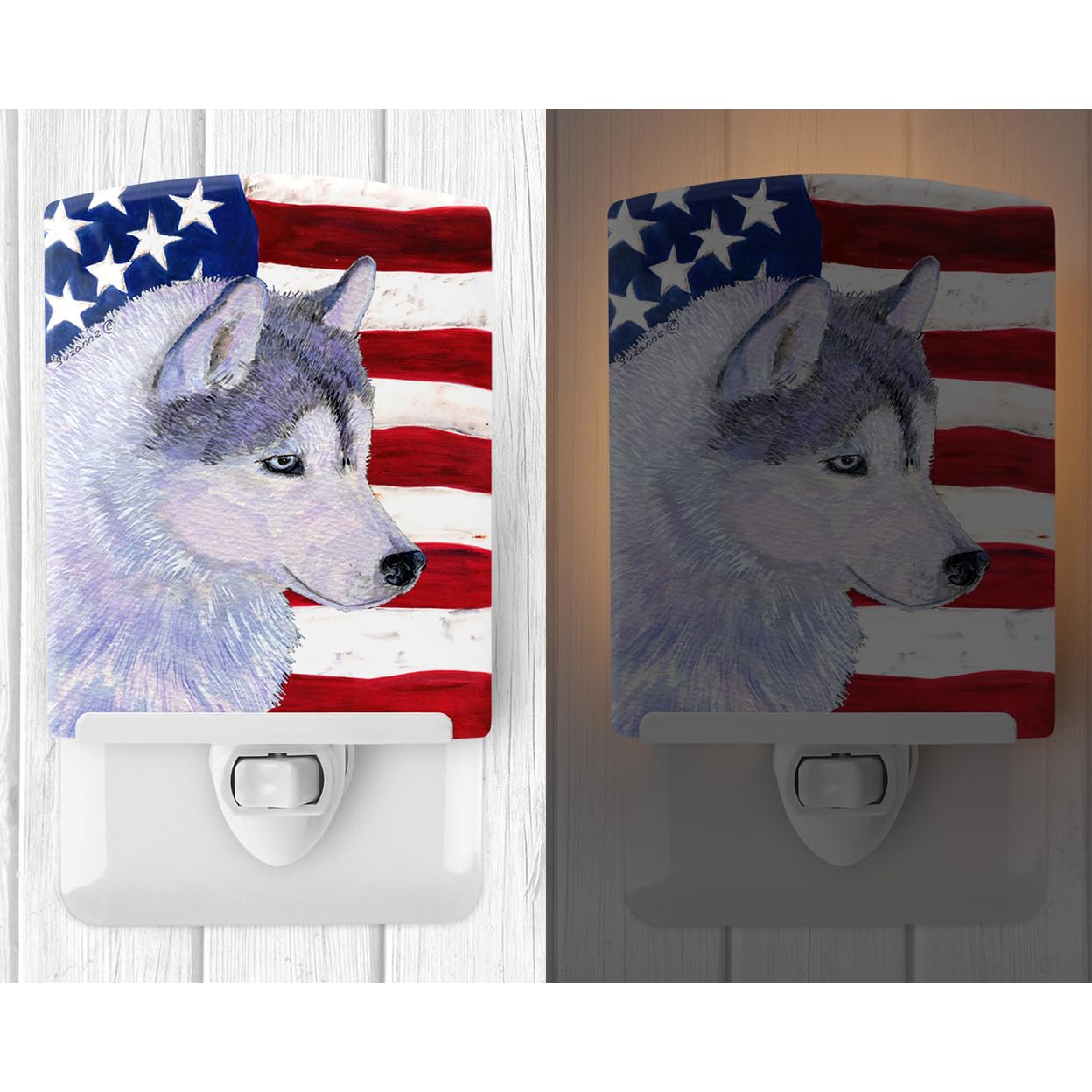 Carolines Treasures Ceramic Night Light USA Flag Siberian Husky 6x4x3in UL-Certified Model SS4220CNL Multicolor