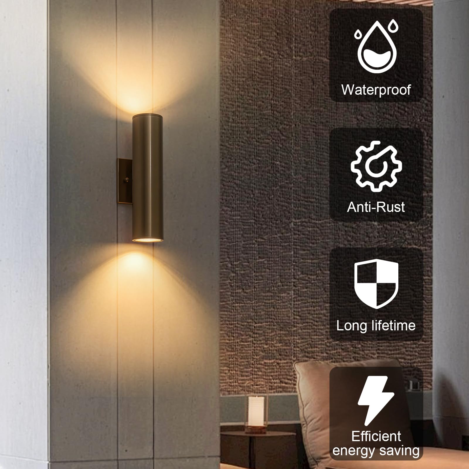Zicbol Modern Outdoor Wall Light 11.8 Integrated Led Cylinder Up And Down Outdoor Lights  2-Light Exterior Lighting Fixtures For House Patio Front Porch Garage