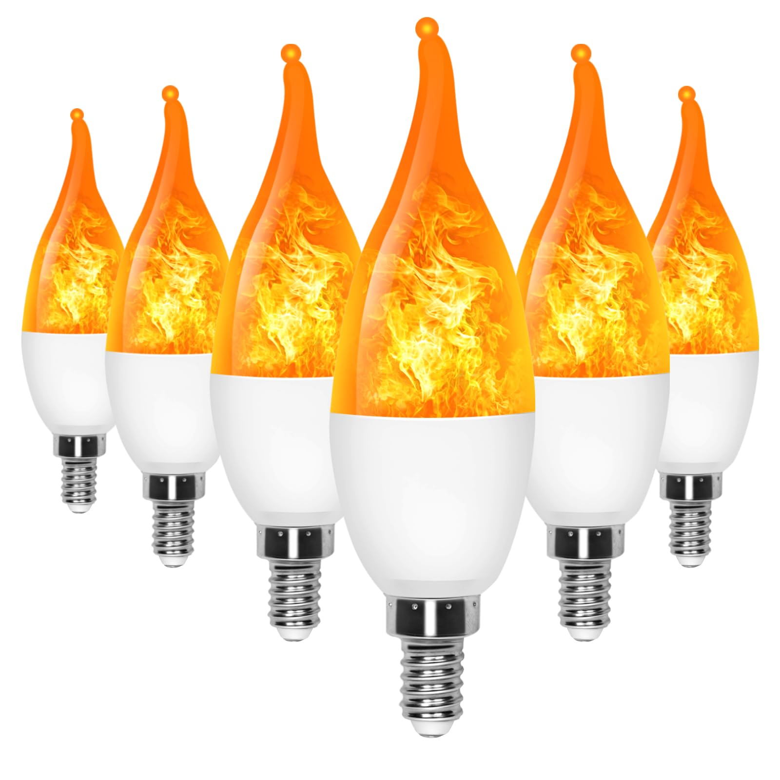 Ayogu 6-Pack Led Flame Light Bulb, 3 Mode E12 Edison Bulb, 1.2W Warm White, For Chandelier, Halloween Decorations, Christmas, Outdoor, Indoor