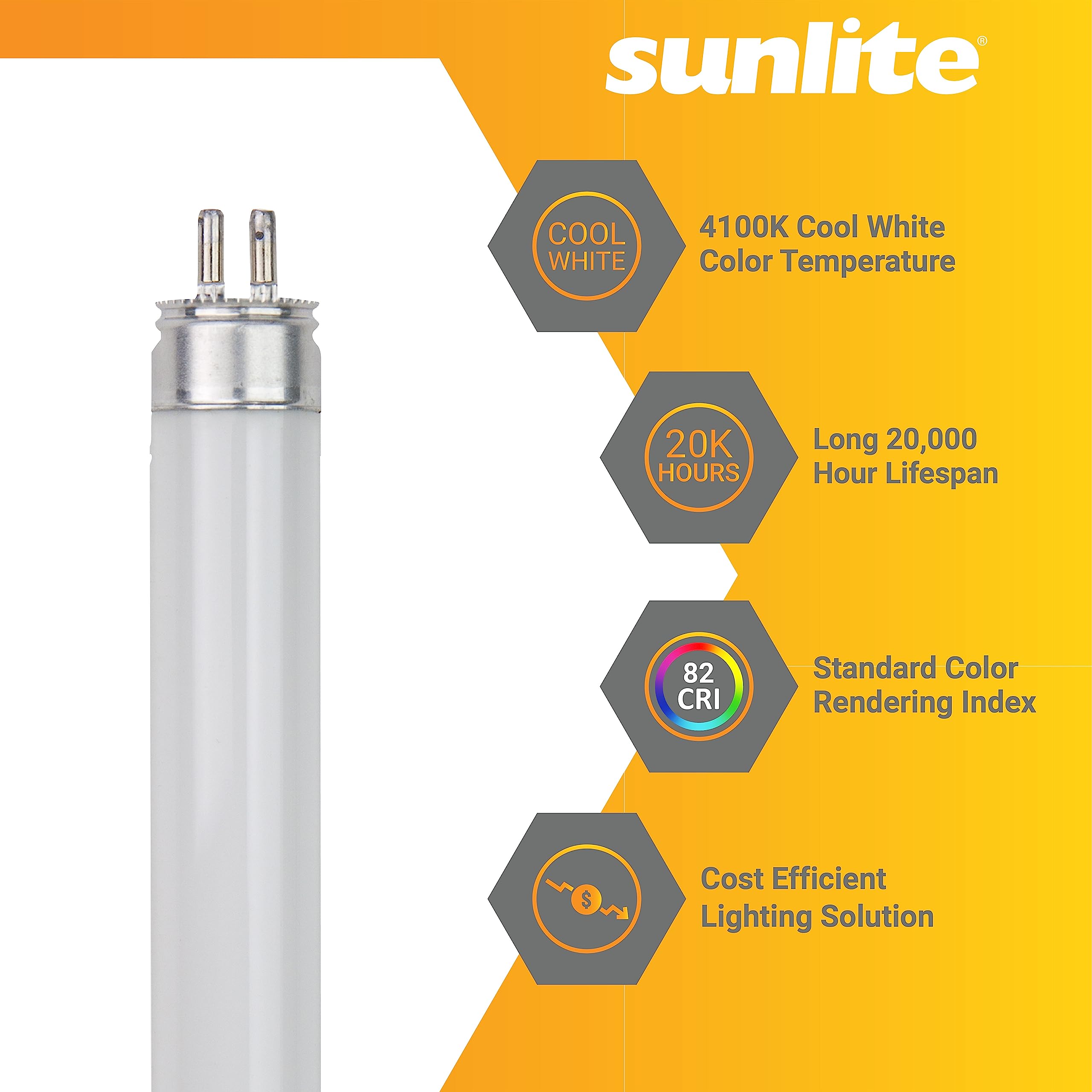 Sunlite T5 Linear Fluorescent Lamp 28W 2500 Lumens 4100K Cool White Mini G5 Bi-Pin Base 4 Foot 40 Pack