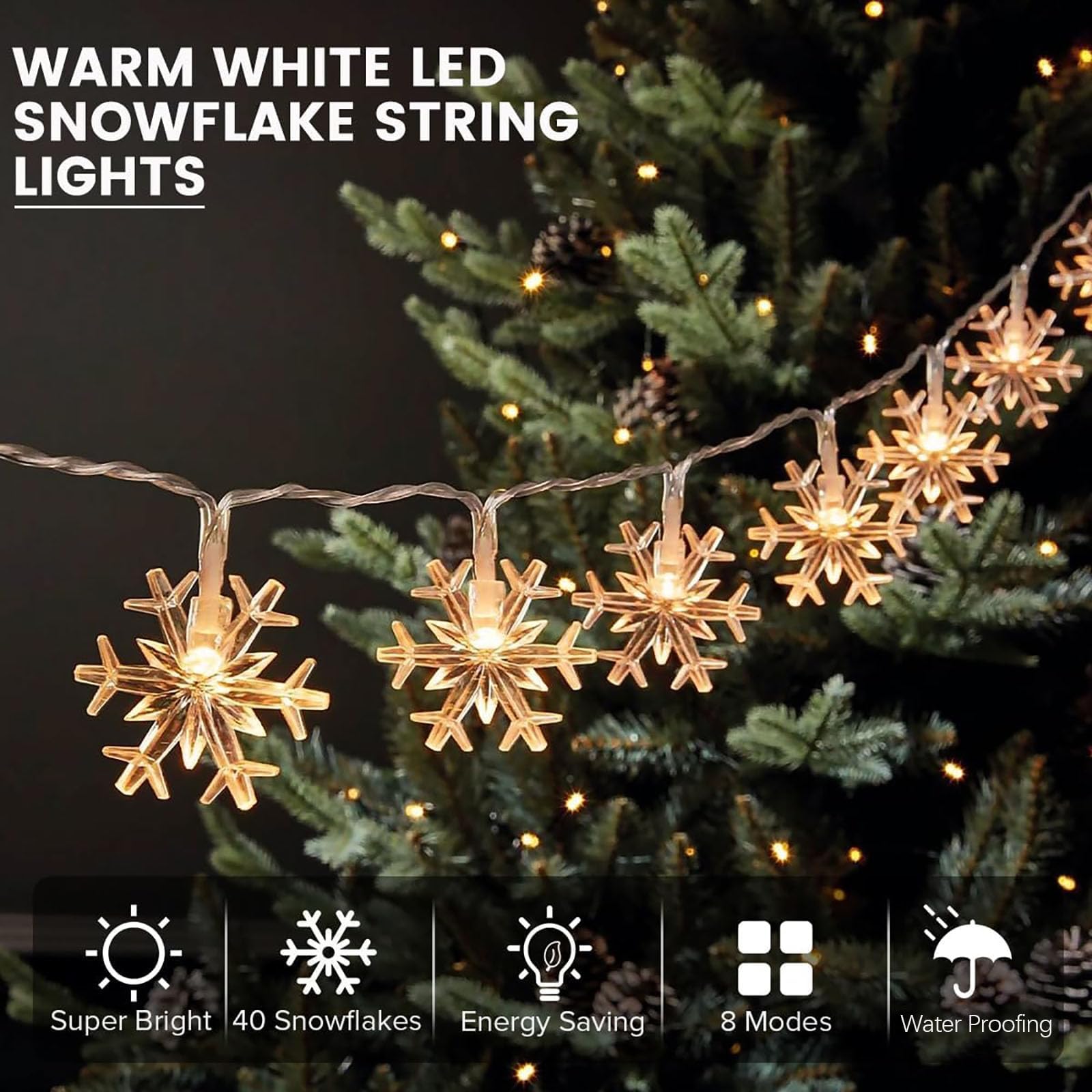 Colcutee Christmas Snowflake Lights, 20Ft 40Led 8 Modes & Timer Battery Operated Christmas Decorations Lights With Remote Control, Fairy Lights For Indoor Outdoor Holiday Party Decorations