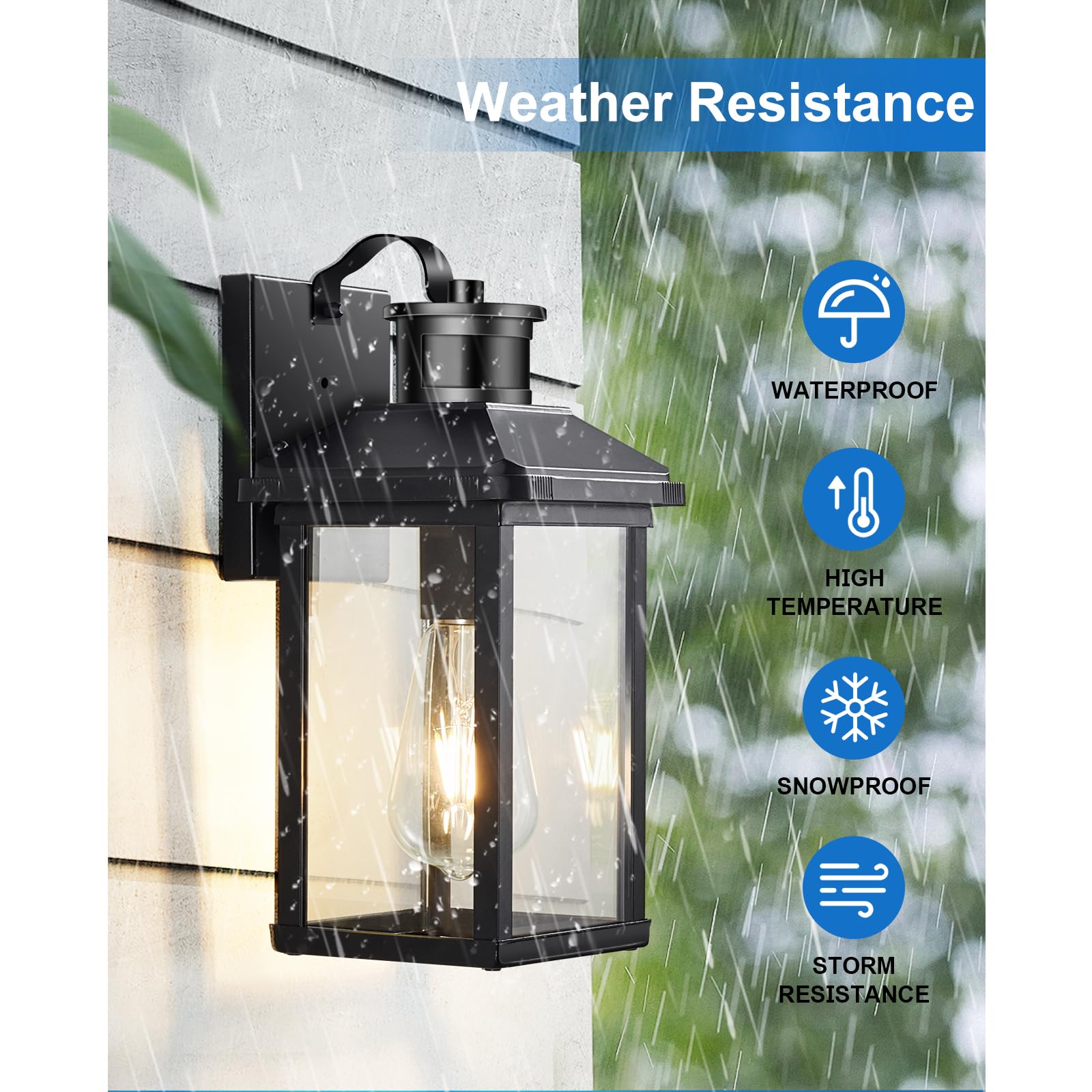 Hebangya 2 Pack Motion Sensor Porch Light,Dusk To Dawn Outdoor Lighting,Waterproof Exterior Light Fixture,Black Outside Wall Mou
