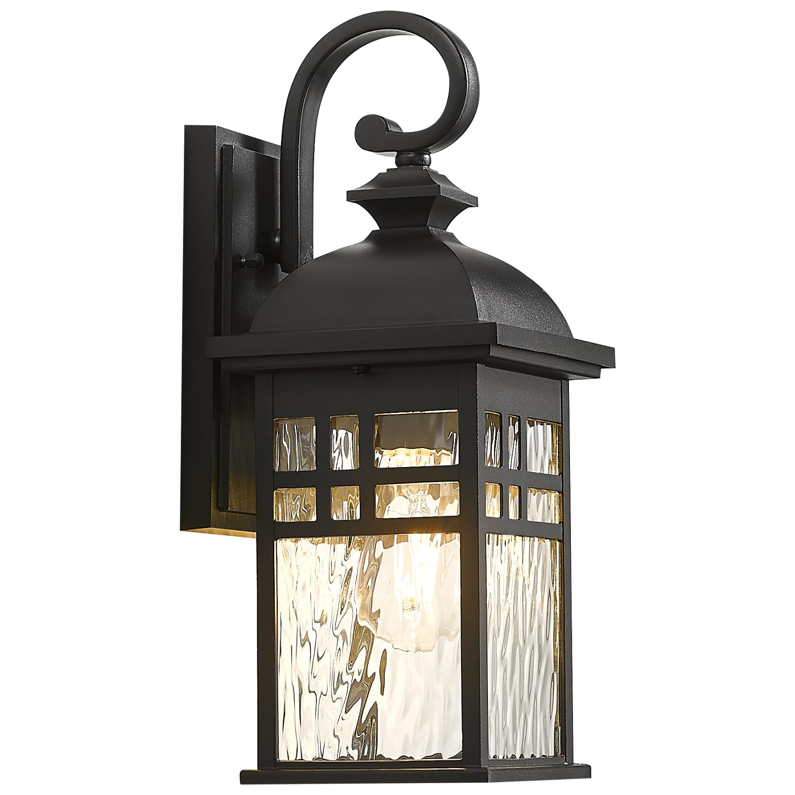 NAXTTII Outdoor Wall Lights Exterior Black Outdoor Light Fixtures Wall Mount with Water Ripple Glass Waterproof Anti-Rust Outside Wall Sconce Porch Lights for House Garage Doorway