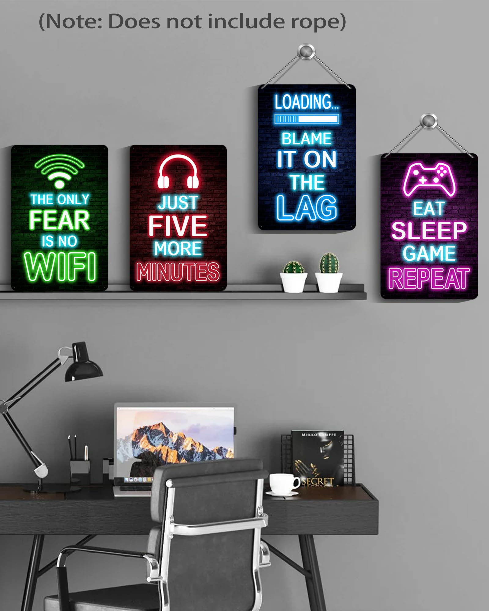 Drsoum Gaming Wall Decor Set of 4 - Neon Metal Signs, 12 x 8 Inch, Aluminum, Game Decor 3 for Boys Teenage Room