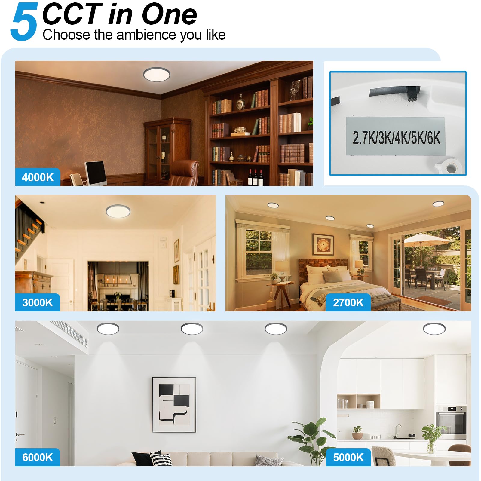 DINGLILIGHTING 2 Pack LED Flush Mount Ceiling Light 12in Dimmable 5CCT Black Plastic