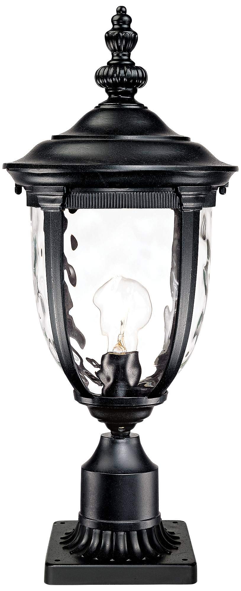John Timberland Bellagio Traditional Post Light Pier Mount Textured Black 22 3/4'' Clear Hammered Glass For Exterior House Porch