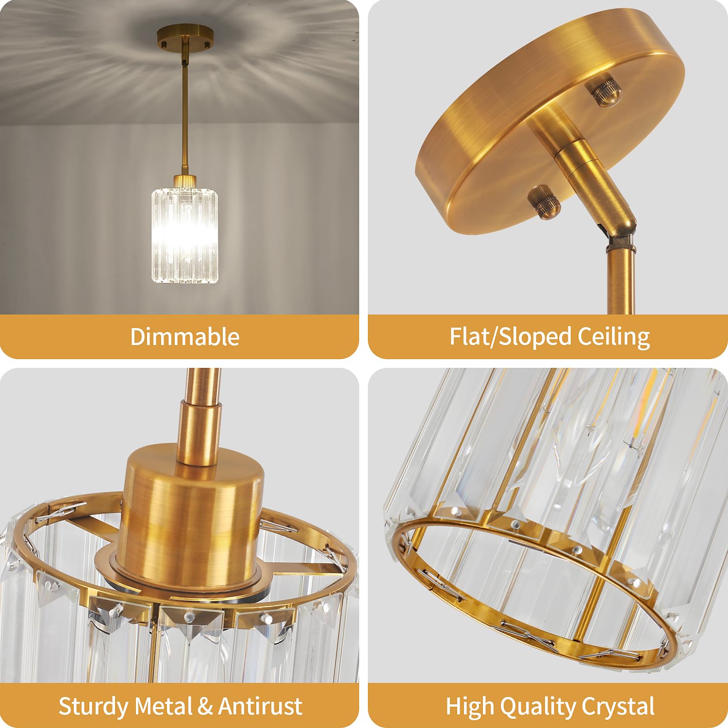 Zsmihdoh 2 Pack Pendant Lights Kitchen Island  Modern Gold Crystal Pendant Lighting  Kitchen Hanging Light Fixtures Mini Chandelier Pendant Lighting For Island Dining Room Hallway