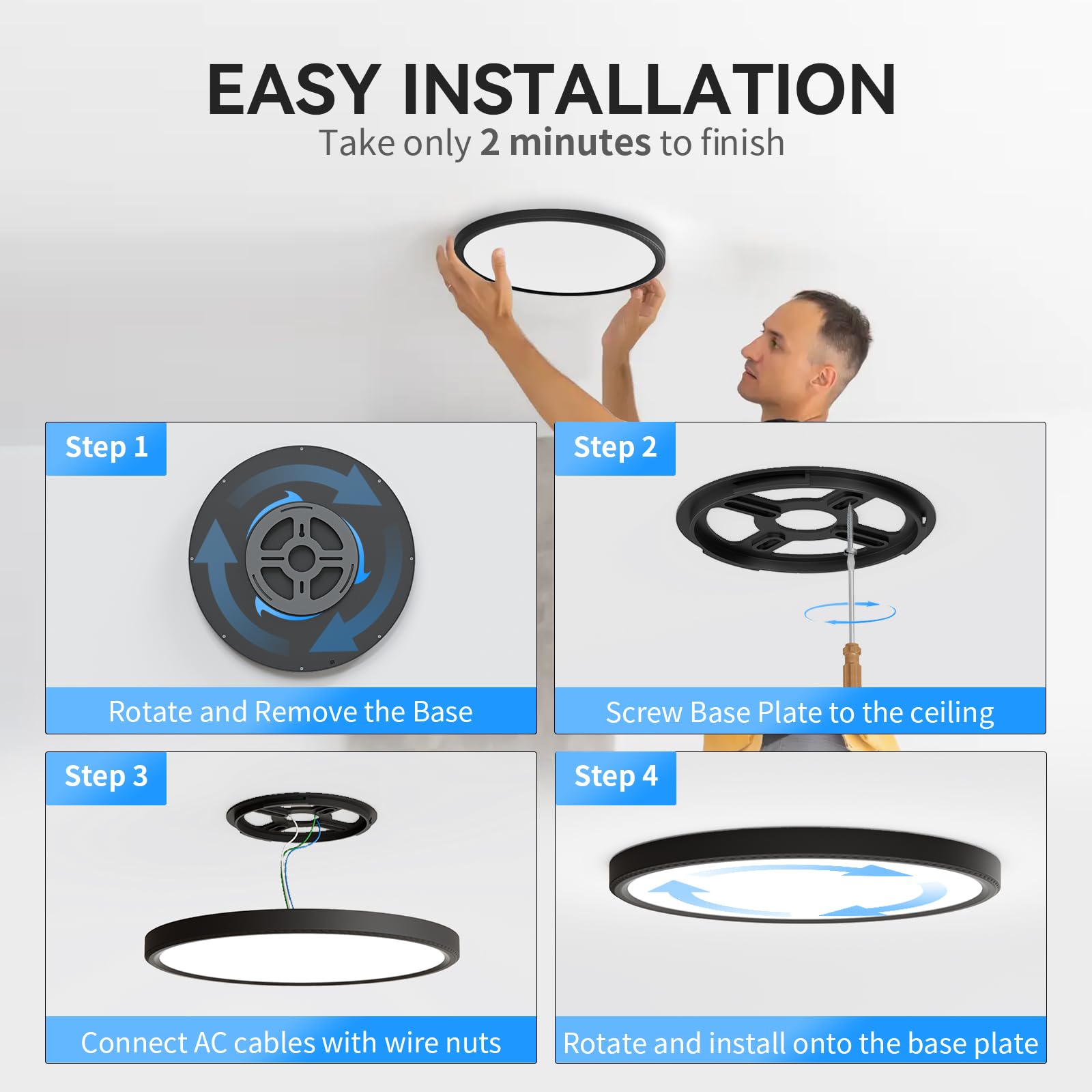 Wkoncldy 3200Lm Led Flush Mount Ceiling Light, 12 Super Slim, 5000K, Black, 8 Pack