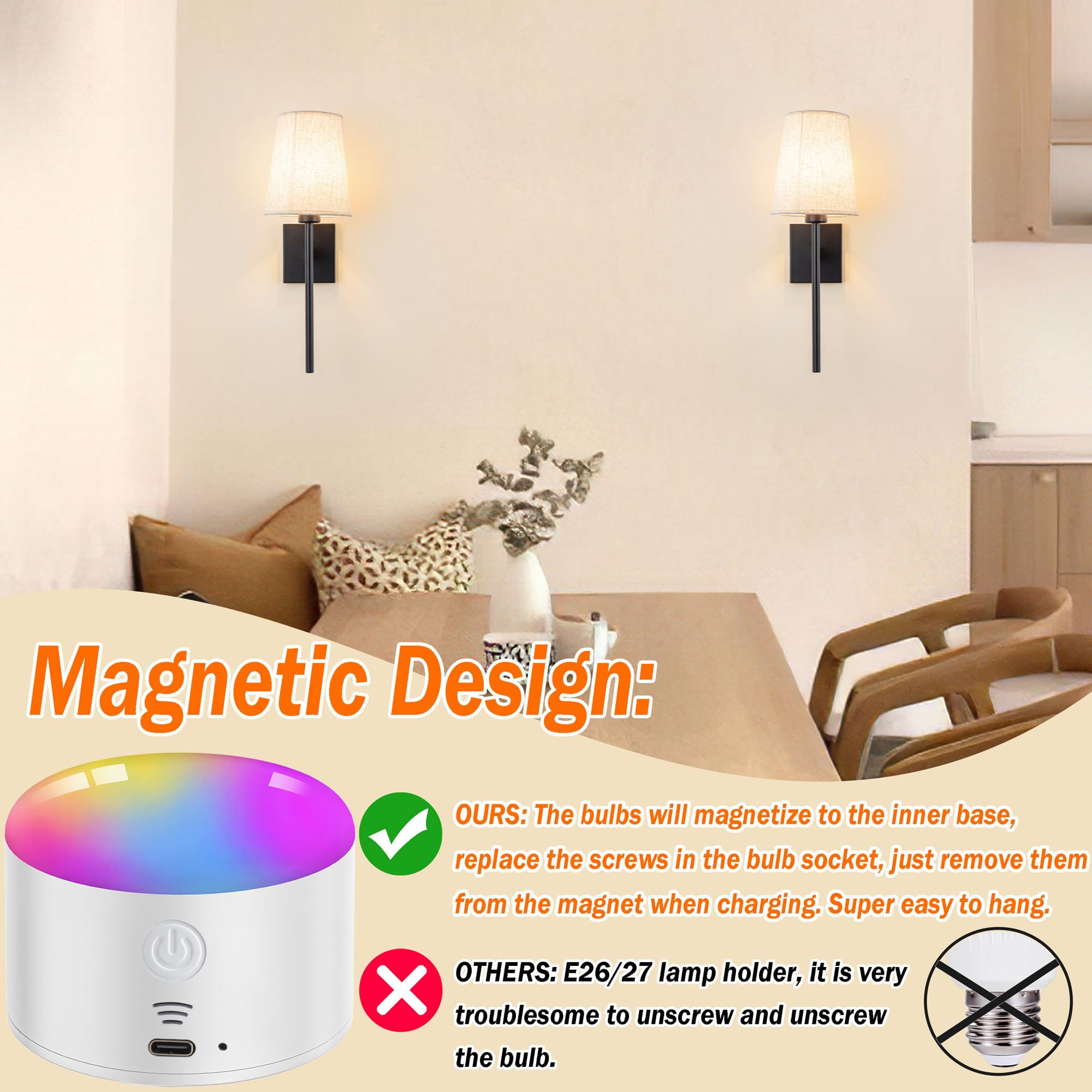 YHCDLAMP Battery Operated Wall Sconce Set of Two, Wireless with Remote Control, Dimmable, Black, Model 87b7ffdf-dfb9-47d2-a