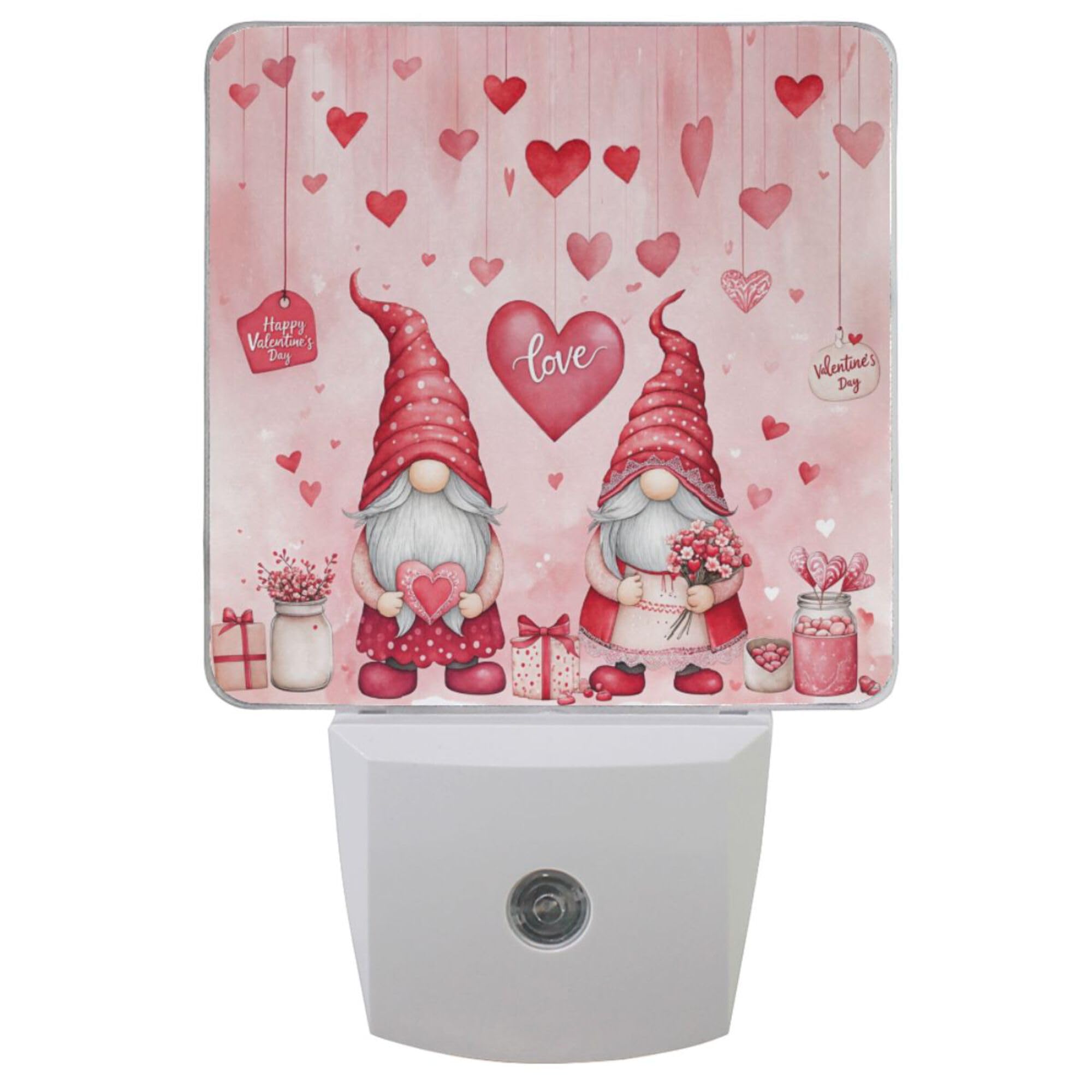 Wamika Happy Valentines Day Pink Night Light LED Sensor Set of 2 Love Gnomes Valentines Flowers Gift Table Lights Desk Lamps with Adjustable Brightness Eye-Caring for Home Bedroom Office Parlour
